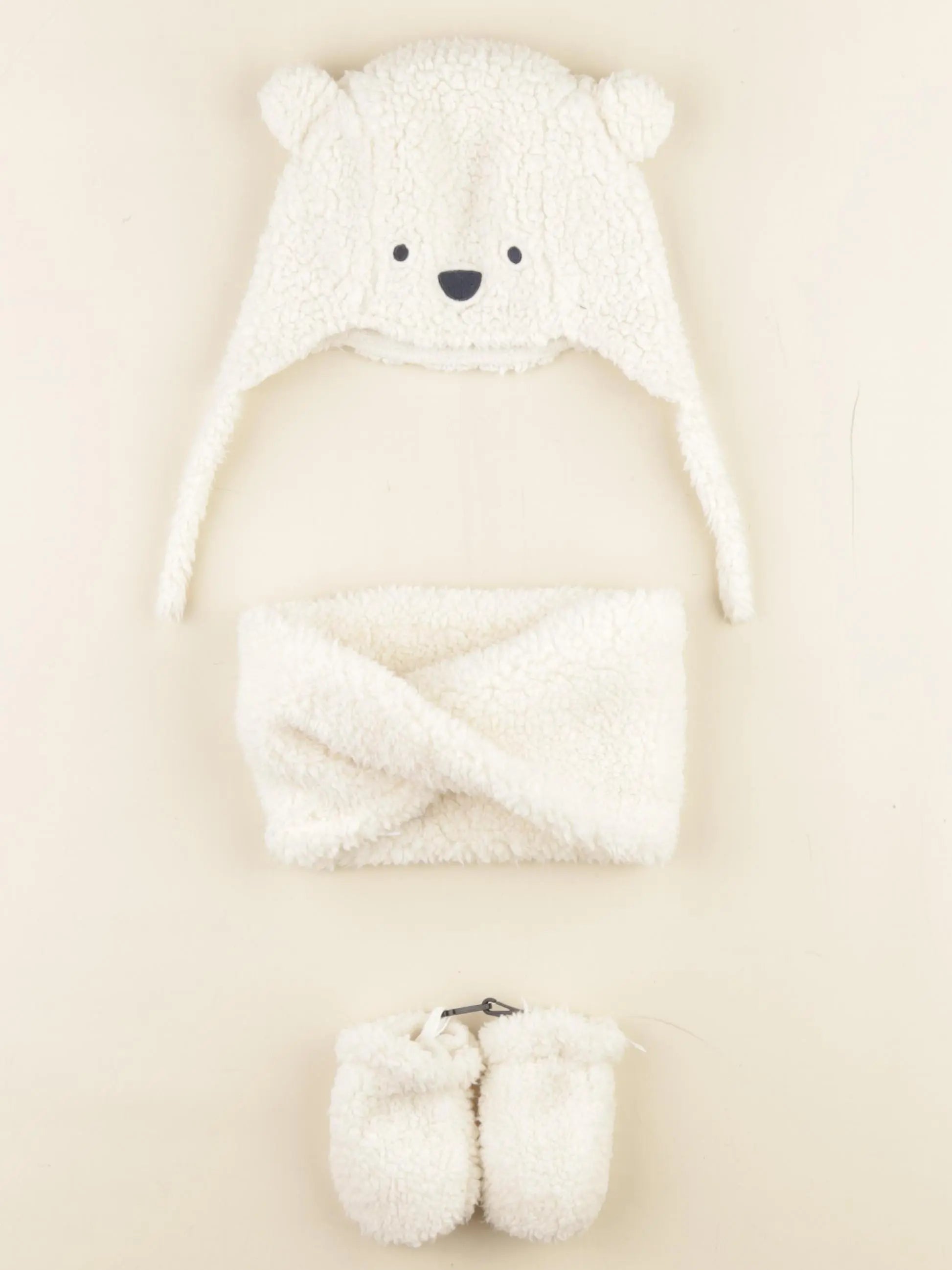 Vertbaudet - ensemble bonnet/moufles/tour de cou beige - 12/18 mois