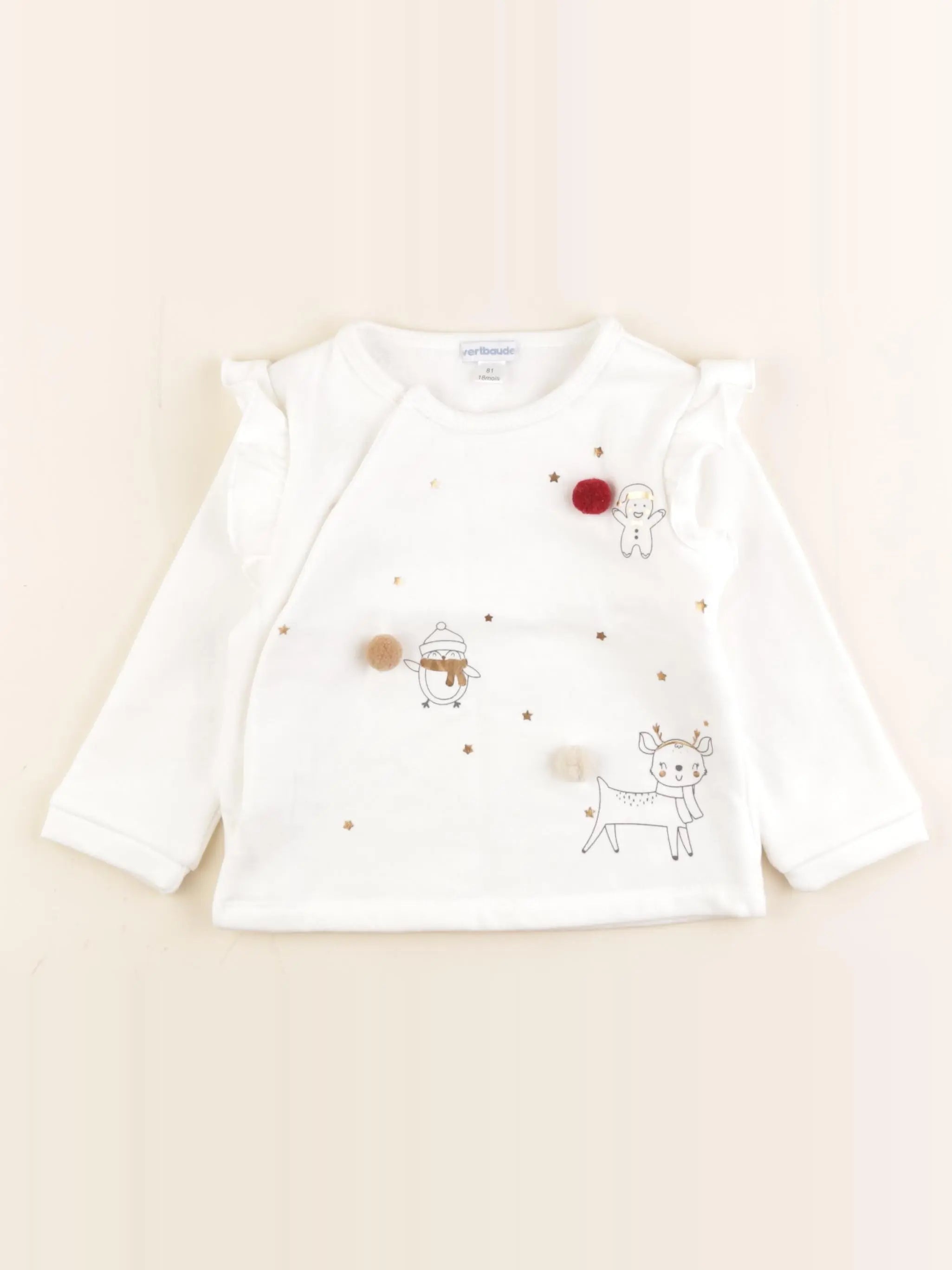 Vertbaudet - sweat blanc, or - 18 mois