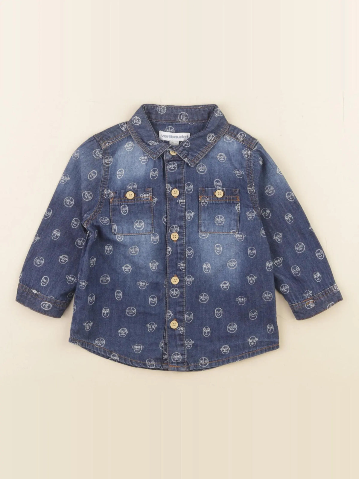 Vertbaudet - chemise bleu - 9 mois