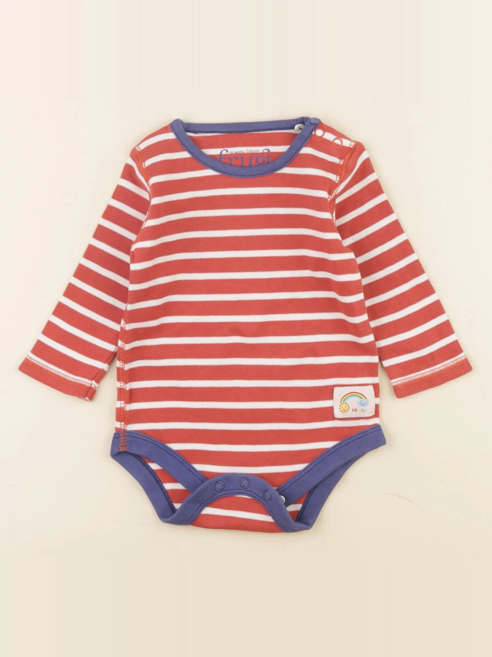 Frugi - body blanc, rouge - 3/6 mois