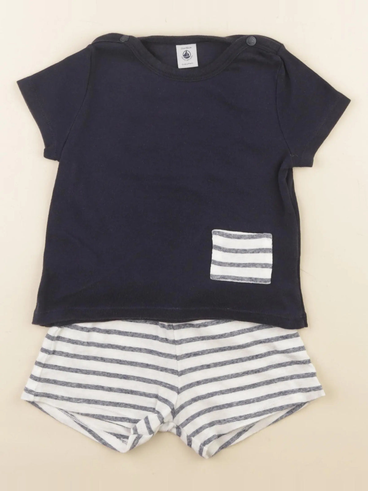 Petit Bateau - ensemble coton blanc, bleu - 24 mois