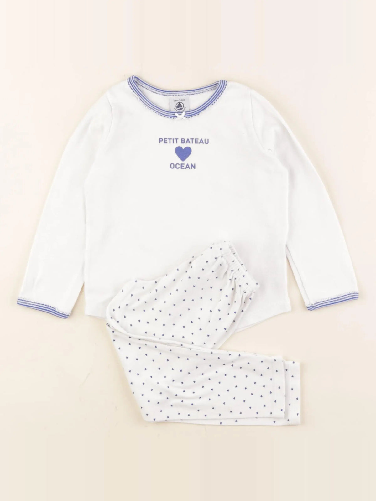 Petit Bateau - pyjama coton blanc, bleu - 2 ans