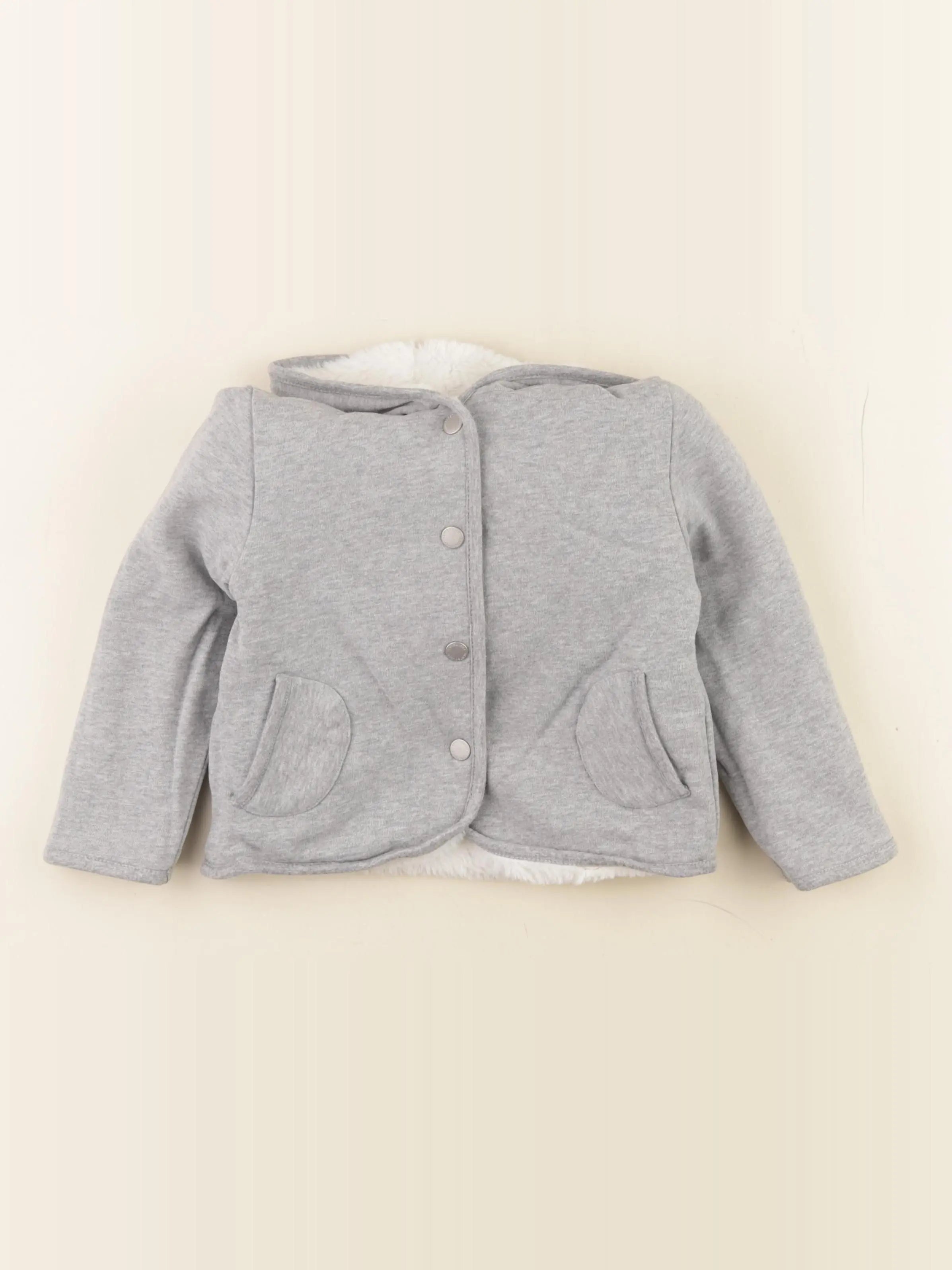 Vertbaudet - veste réversible gris, beige - 4 ans