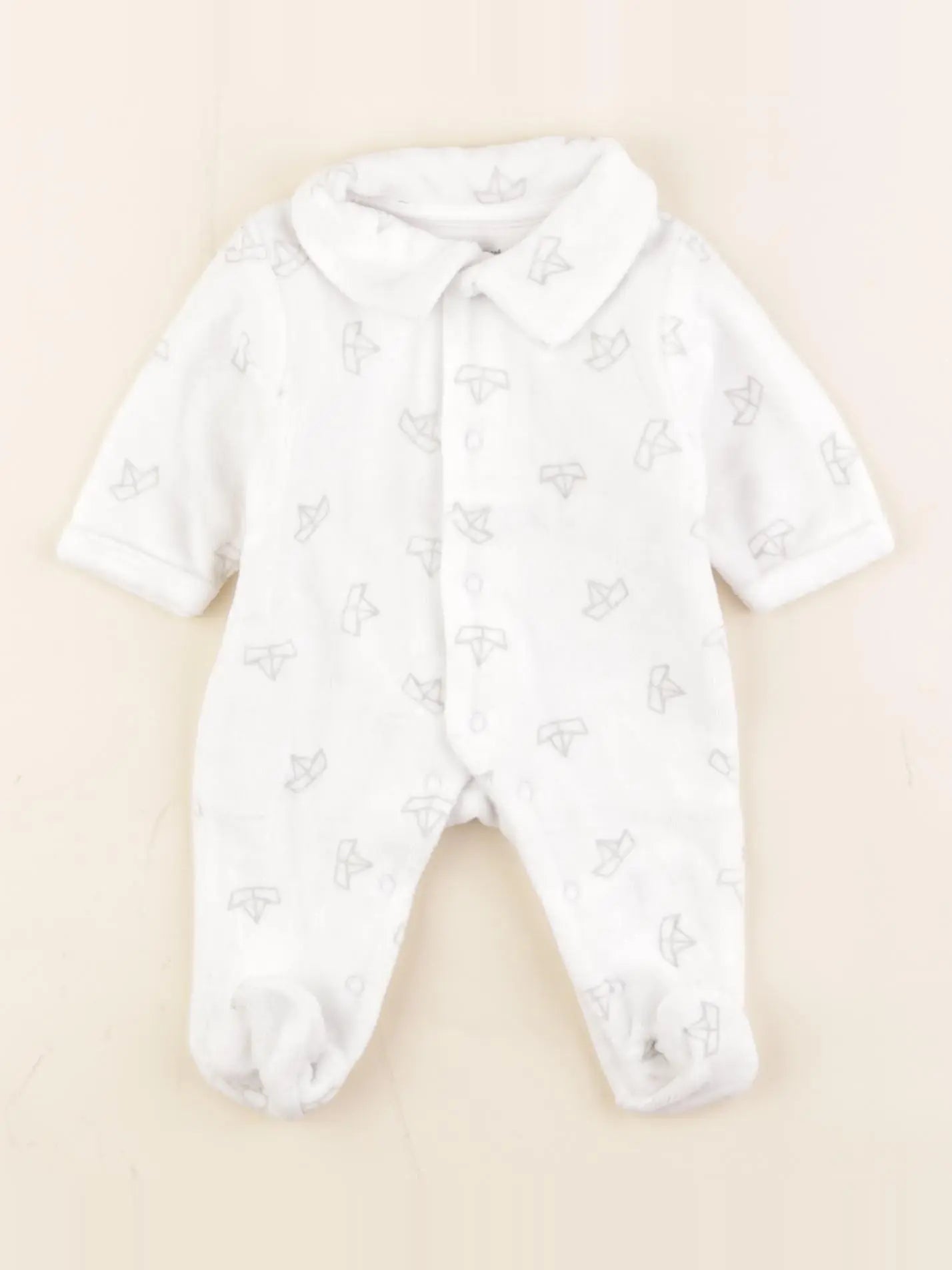 Vertbaudet - pyjama velours blanc, gris - 0 mois