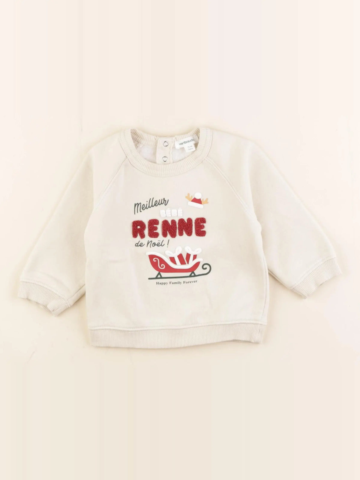 Vertbaudet - sweat beige - 6/9 mois