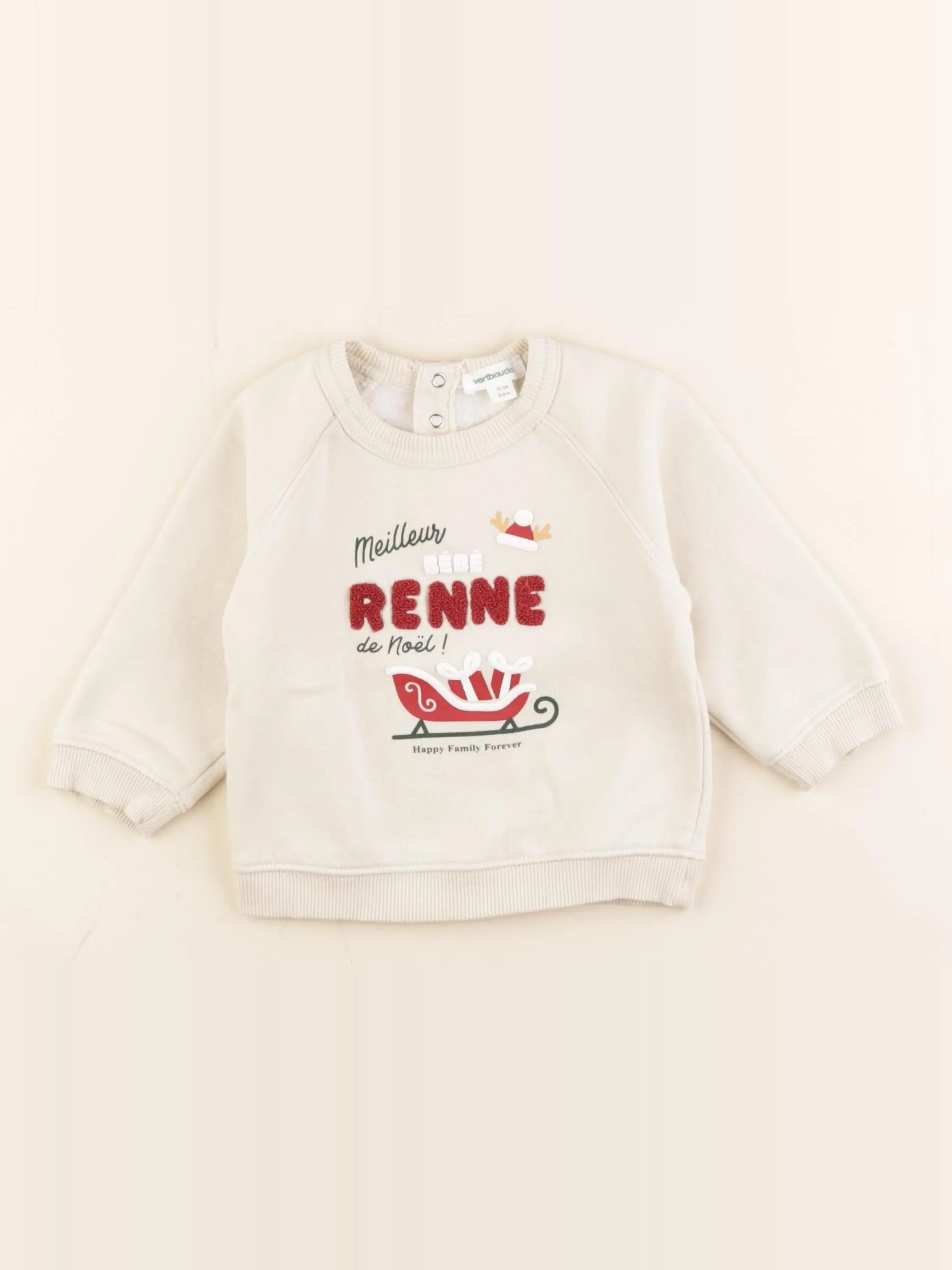 Vertbaudet - sweat beige - 6/9 mois