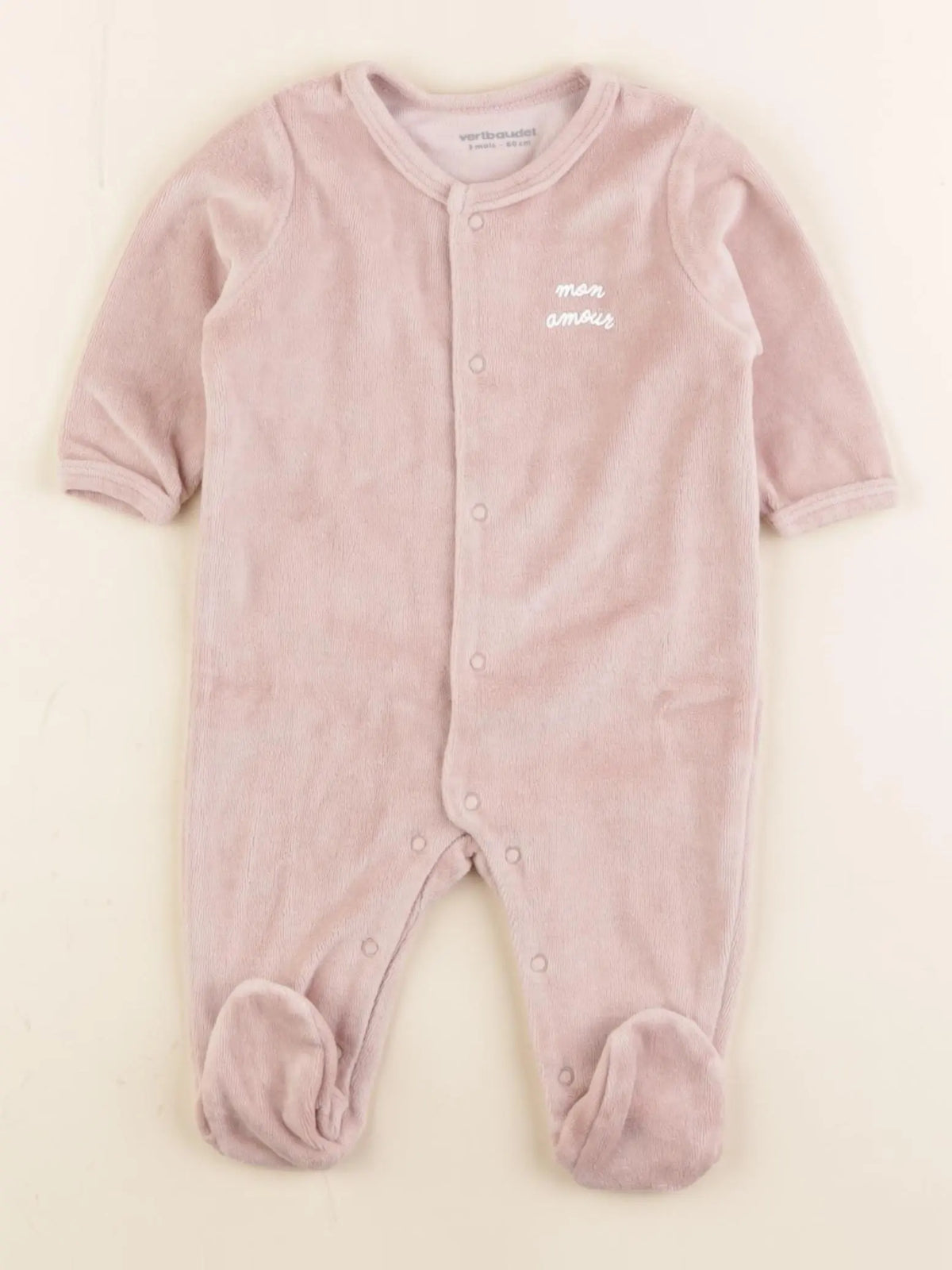 Vertbaudet - pyjama velours rose - 3 mois