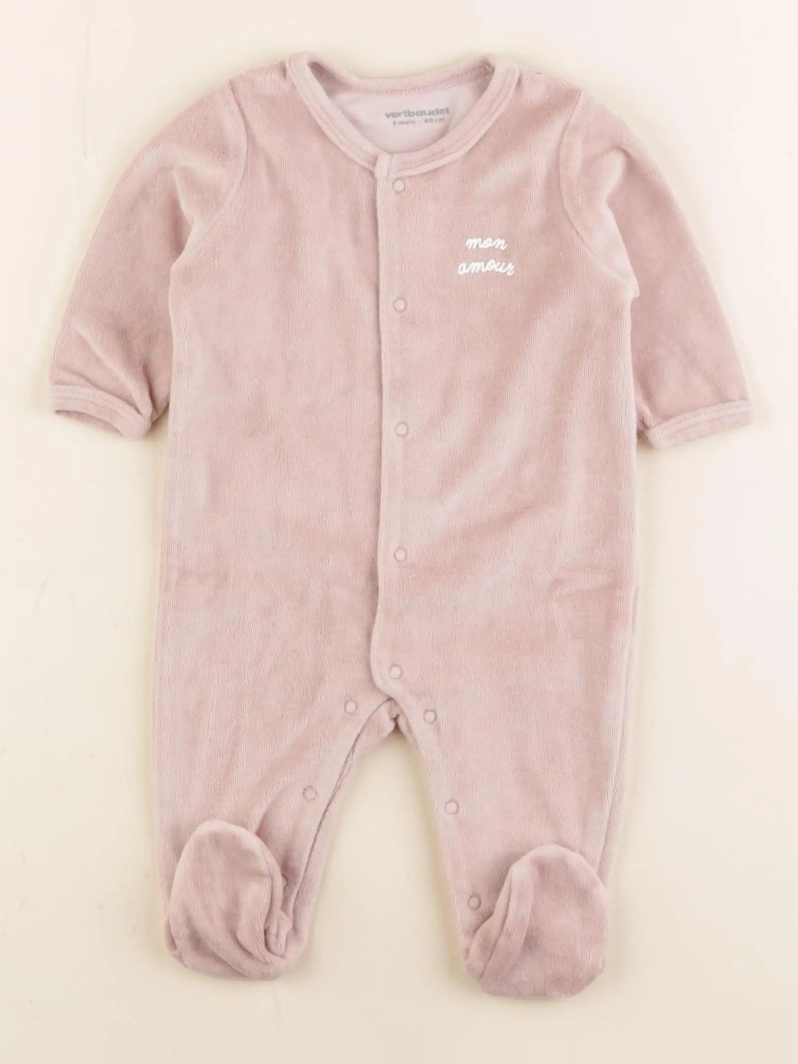 Vertbaudet - pyjama velours rose - 3 mois