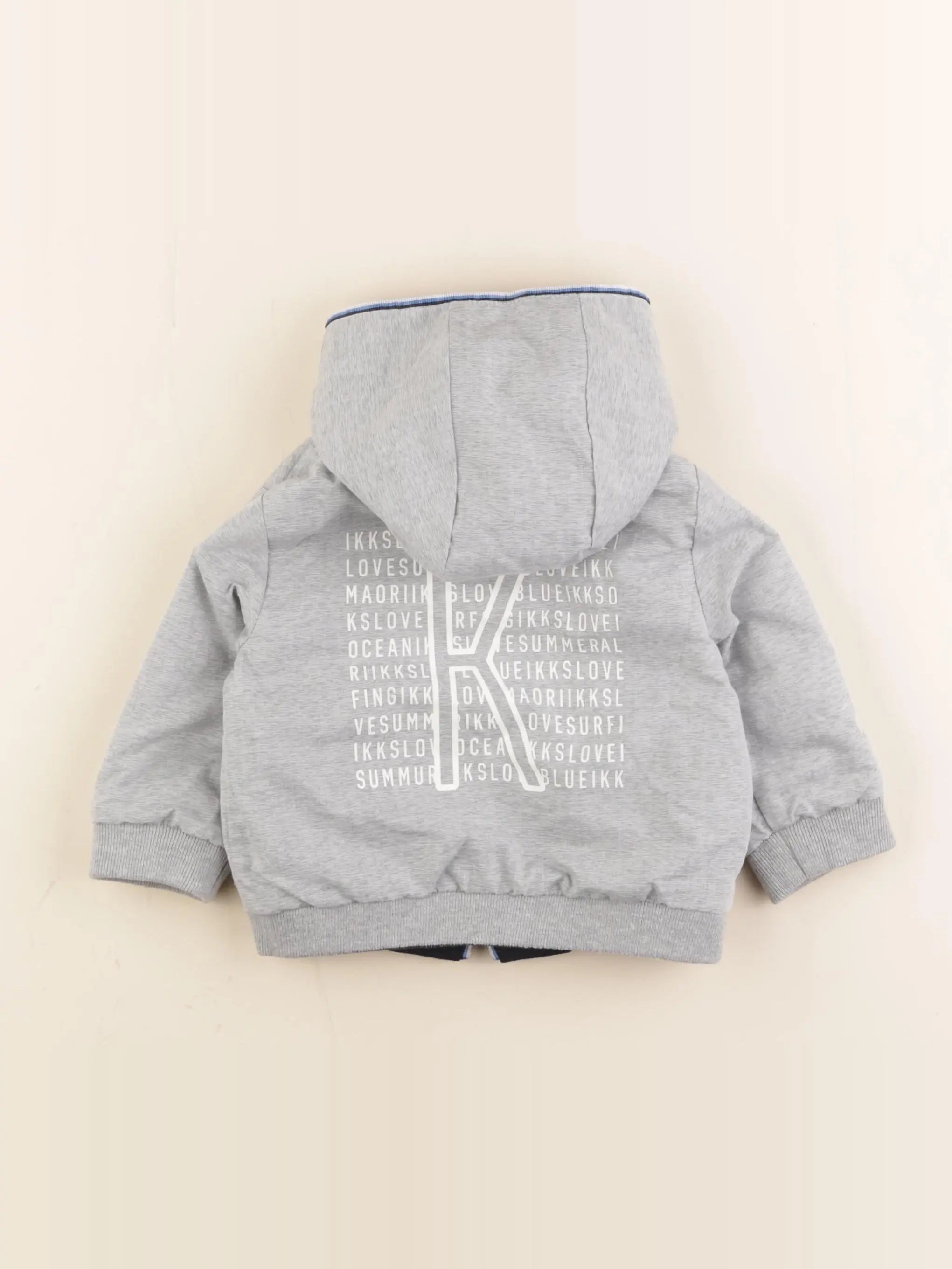 IKKS - veste réversible, imprimé au dos bleu, gris - 6 mois