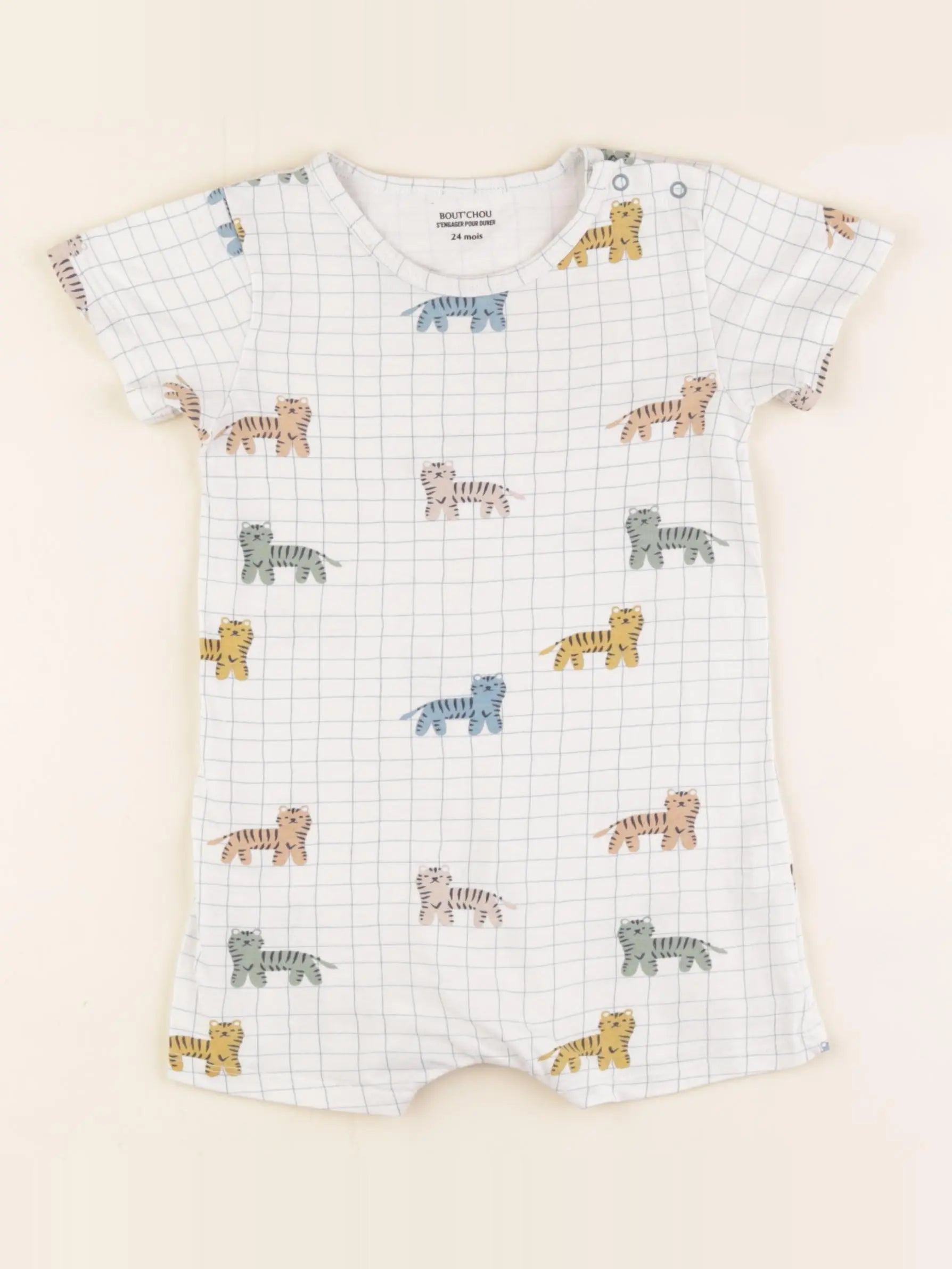 Boutchou - pyjama coton blanc, bleu - 24 mois