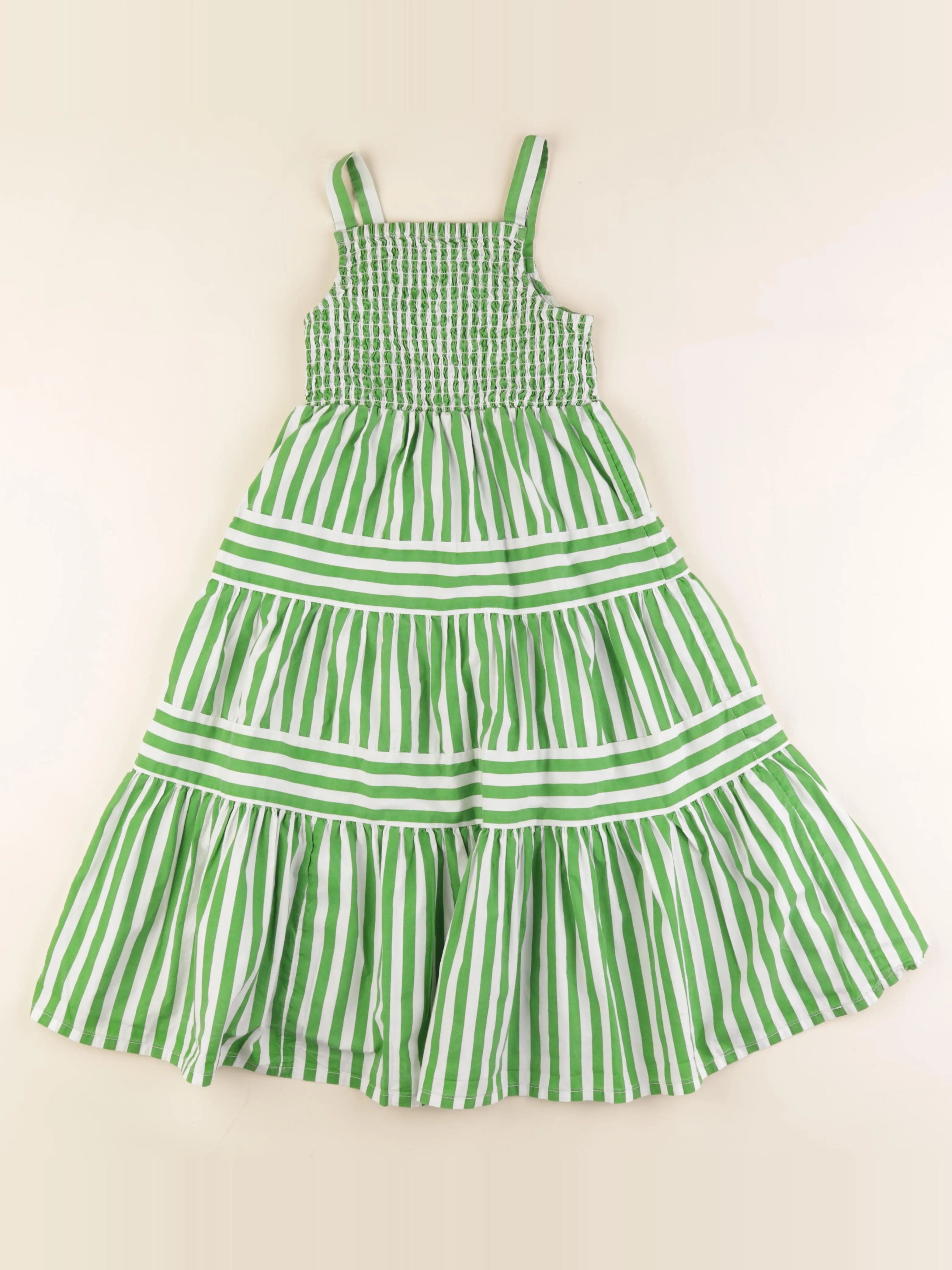 Monoprix - robe vert, blanc - 5/6 ans