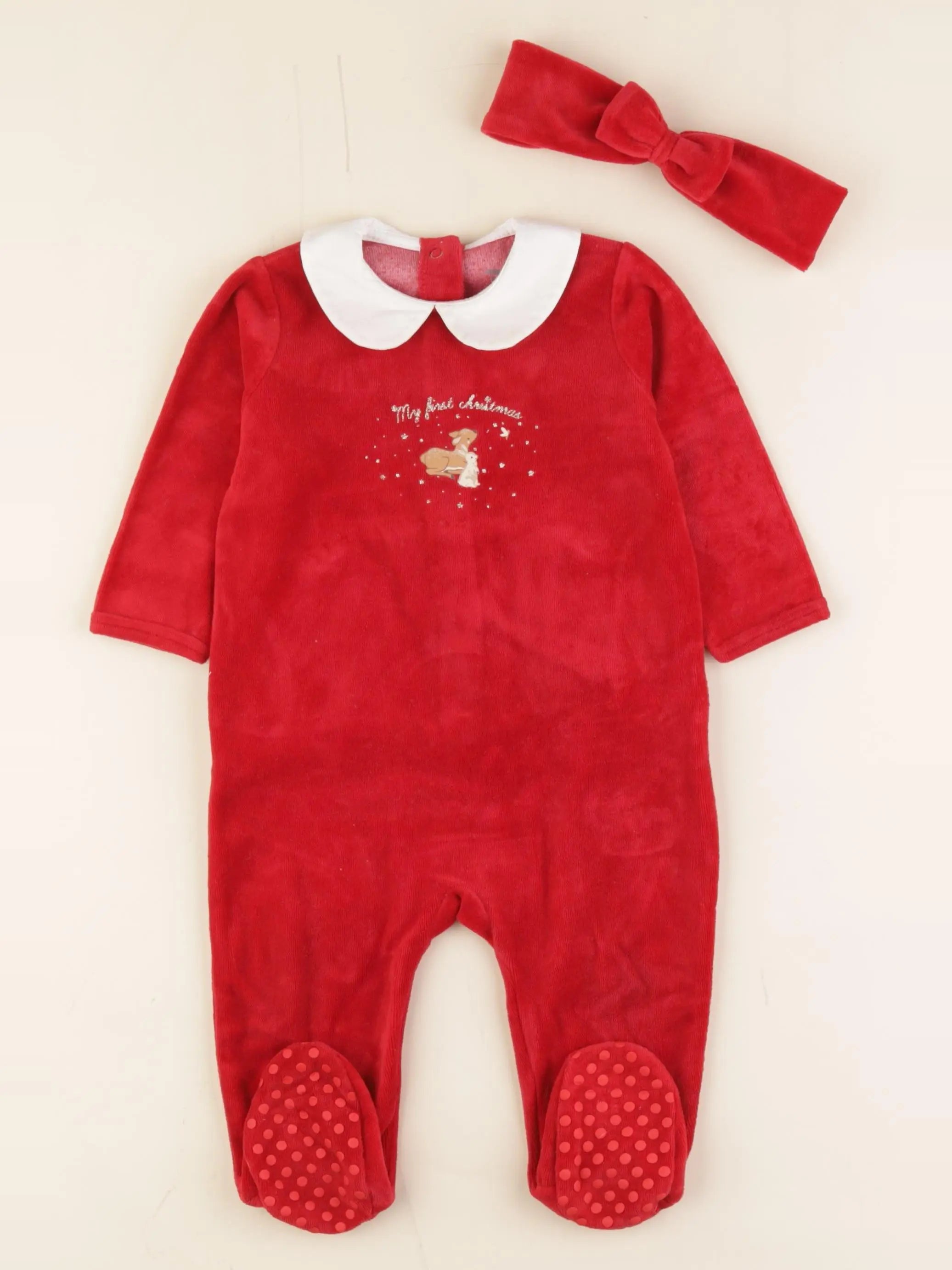 Vertbaudet - pyjama velours rouge - 9 mois
