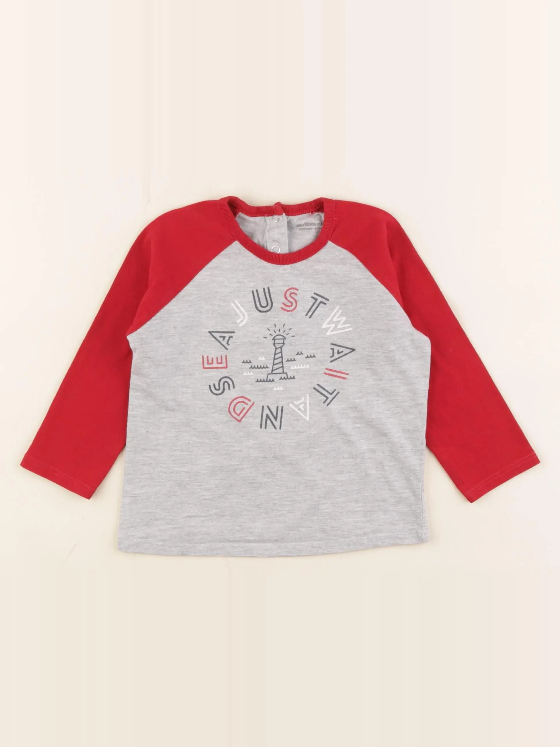 Vertbaudet - tee-shirt rouge, gris - 18 mois