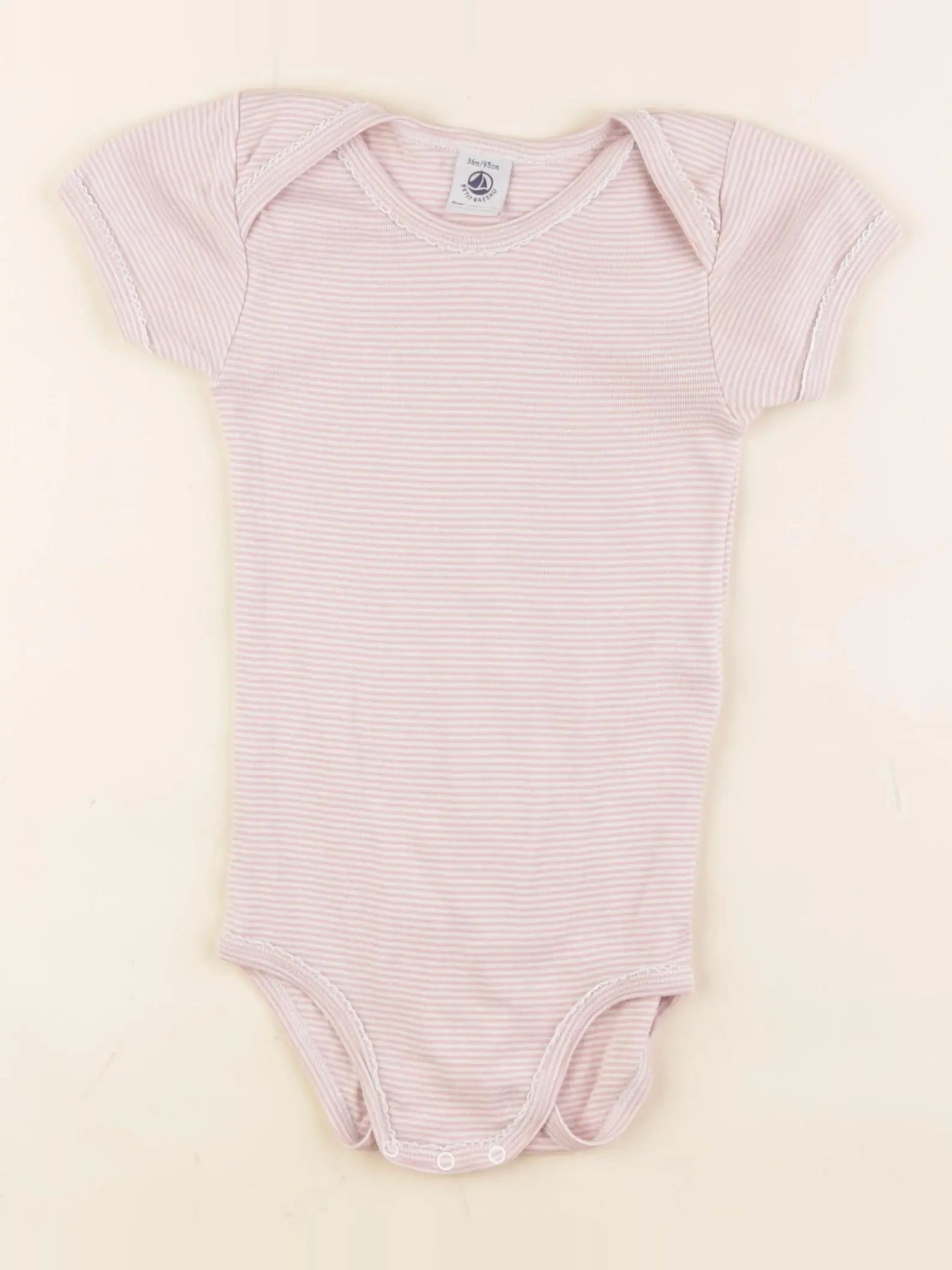 Petit Bateau - body blanc, rose - 36 mois