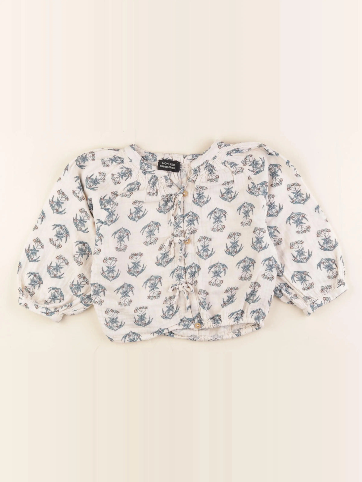 Monoprix - blouse beige, bleu - 8 ans