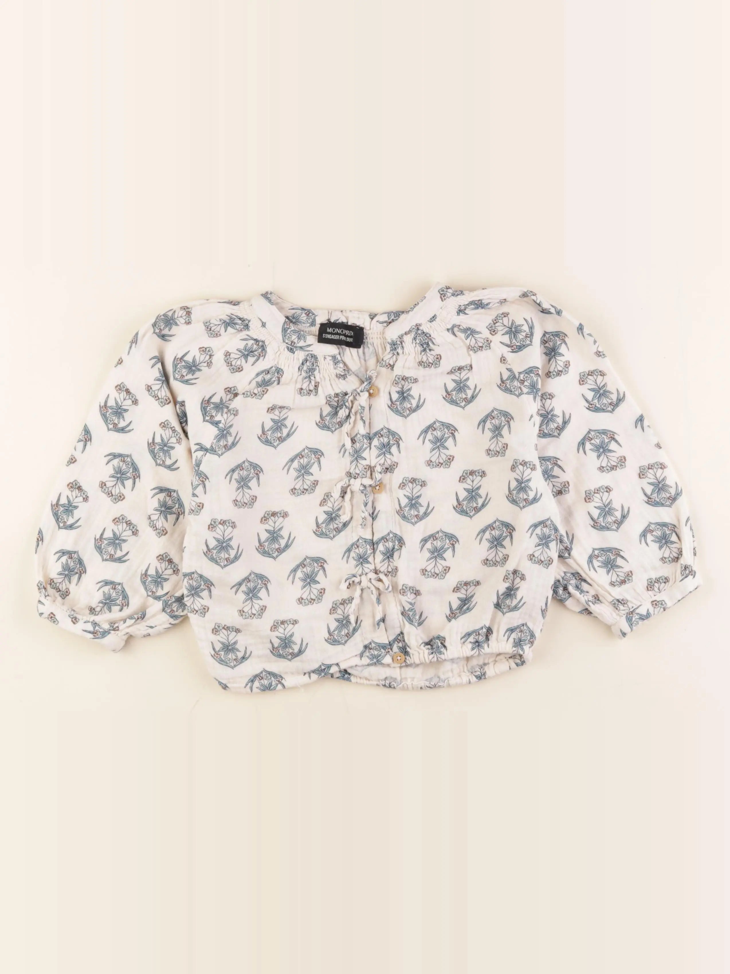 Monoprix - blouse beige, bleu - 8 ans