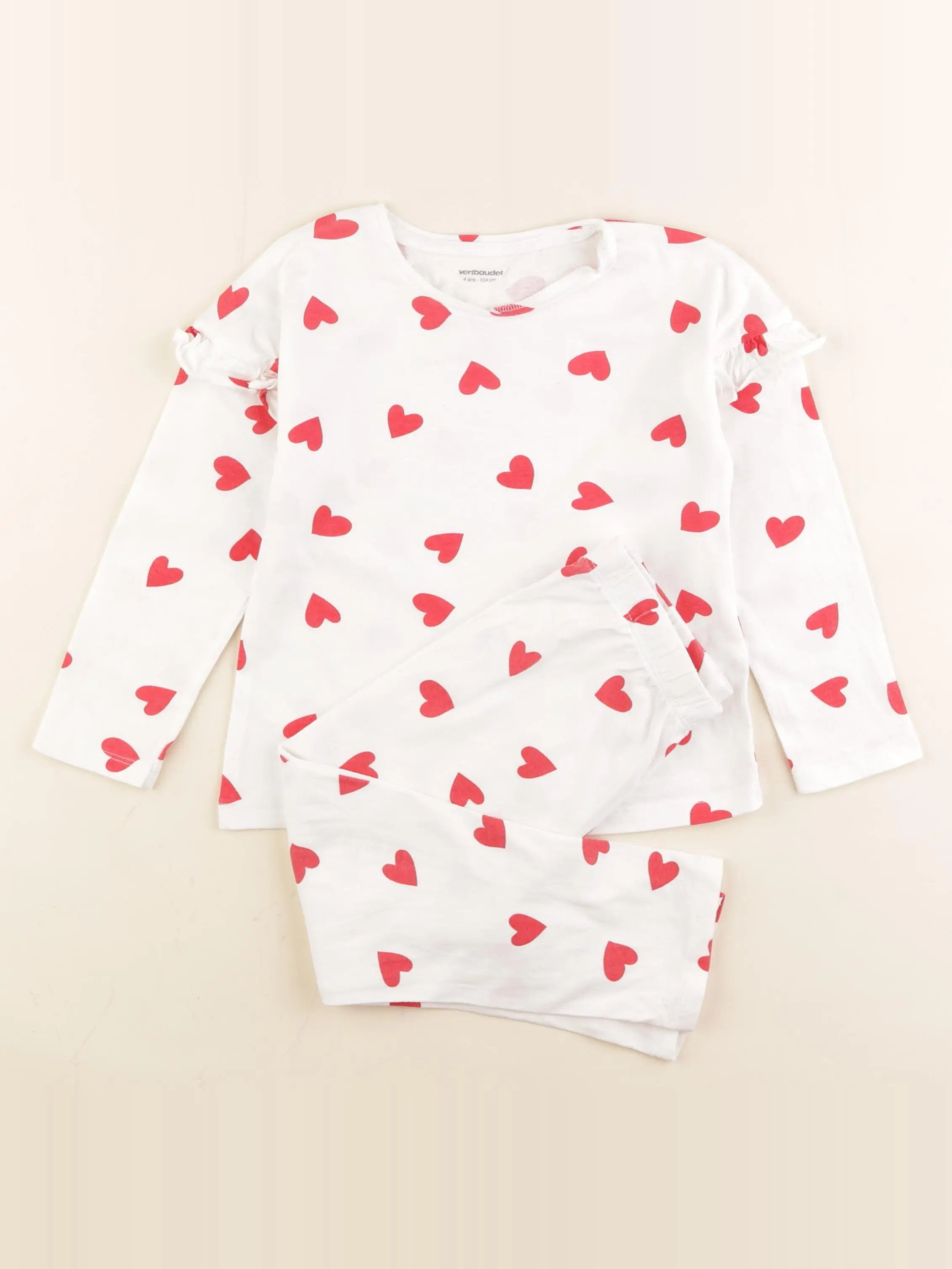 Vertbaudet - pyjama coton rouge, blanc - 4 ans