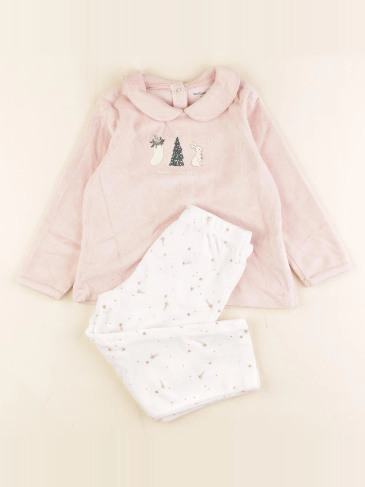 Vertbaudet - pyjama velours blanc, rose - 3 ans