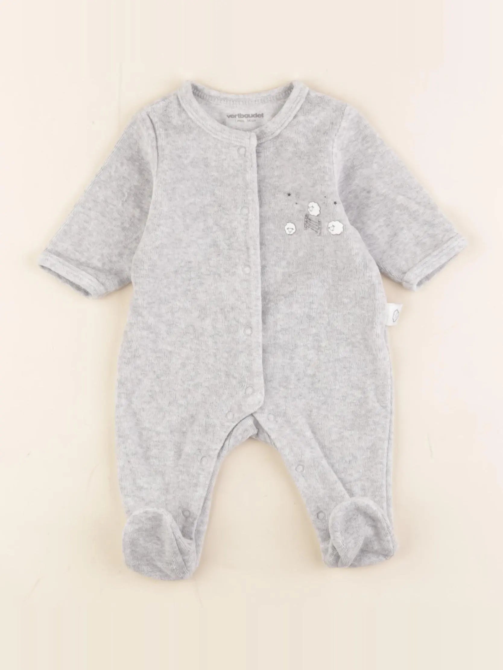 Vertbaudet - pyjama velours gris - 1 mois