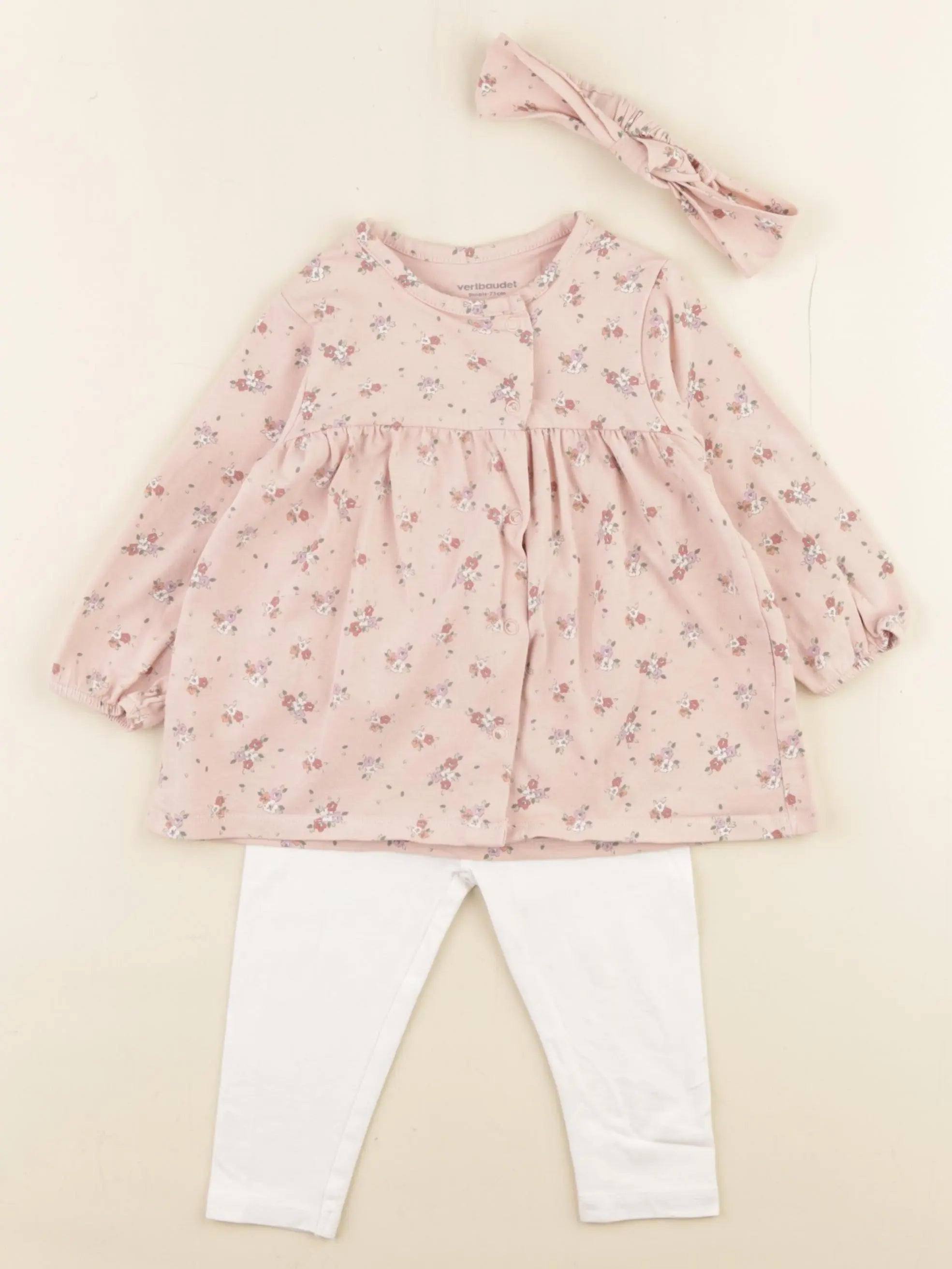 Vertbaudet - ensemble rose, blanc - 9 mois