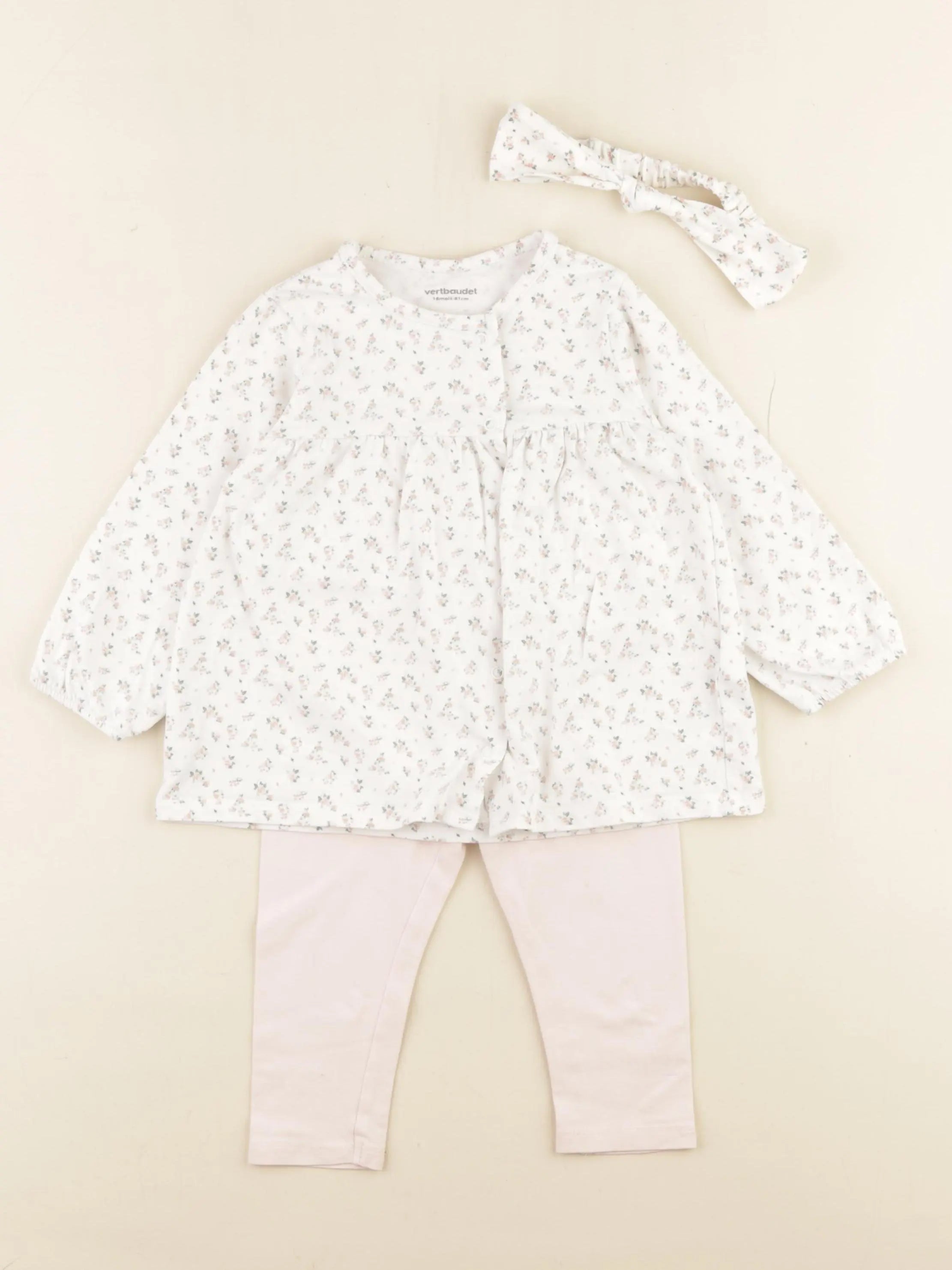 Vertbaudet - ensemble blanc, rose - 18 mois