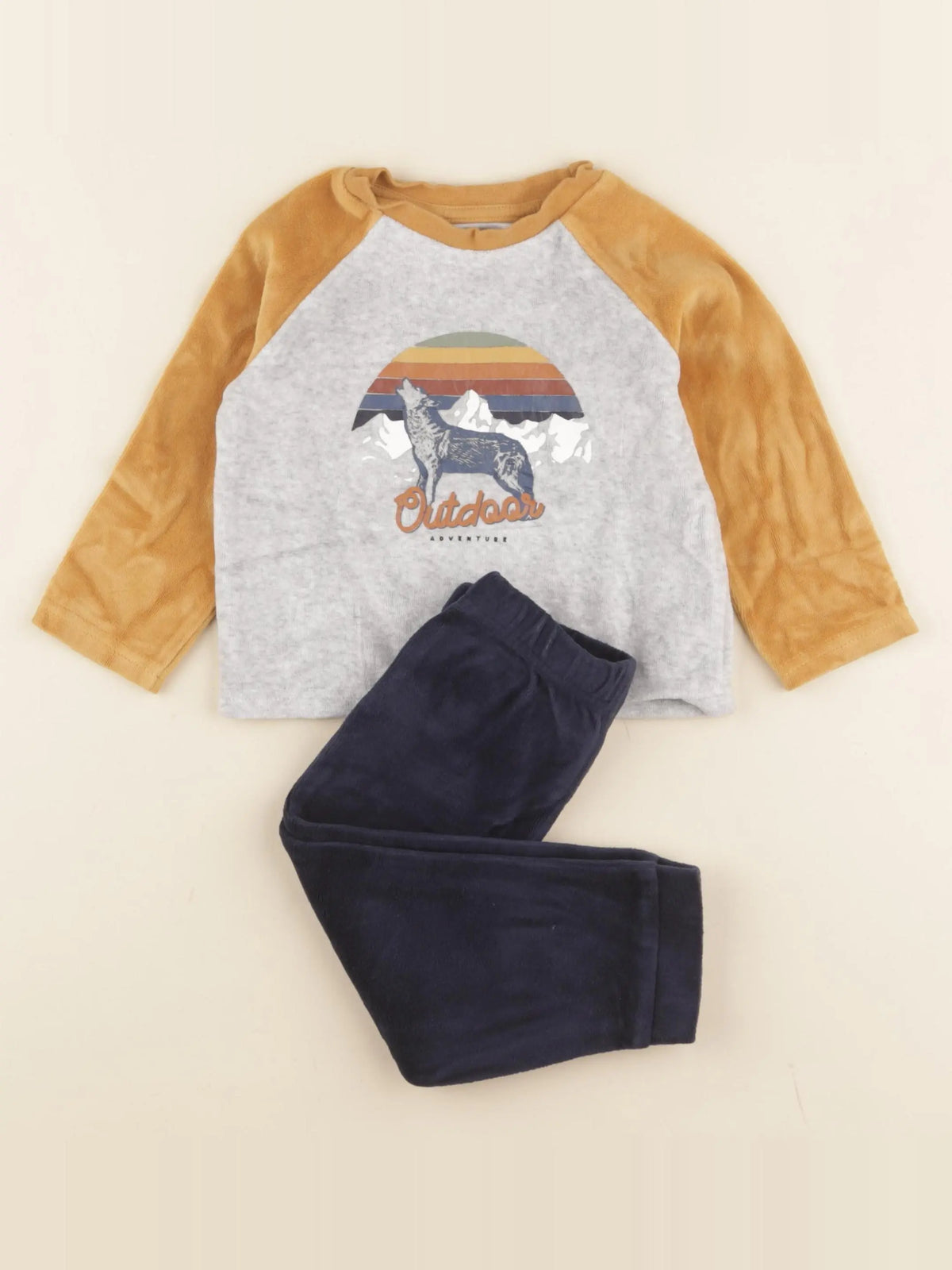 Vertbaudet - pyjama velours jaune, bleu - 2 ans