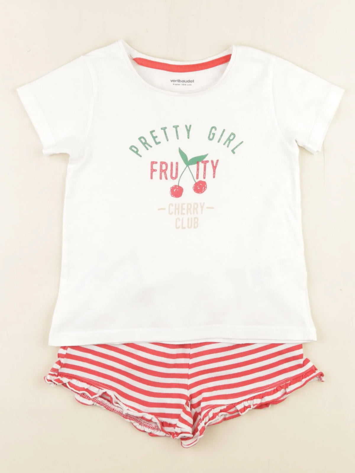 Vertbaudet - pyjama coton blanc, rouge - 4 ans