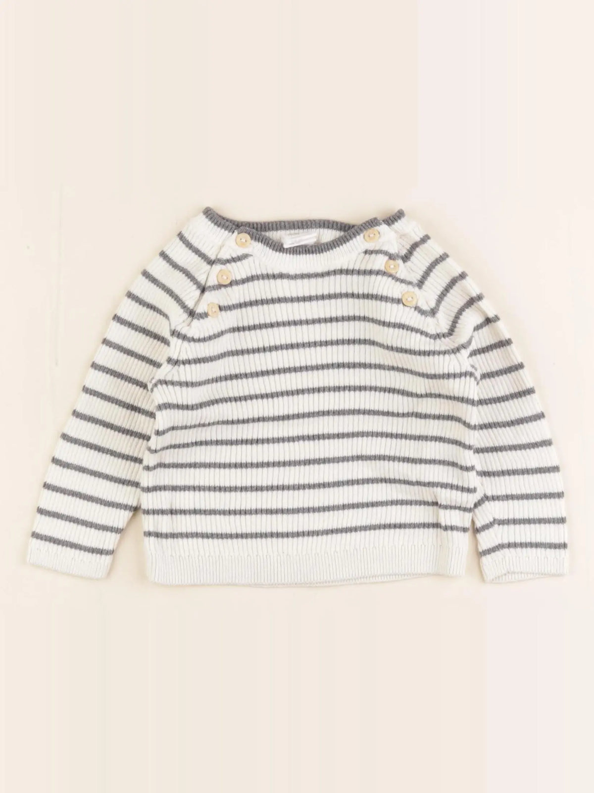 H&M - pull beige, gris - 4/6 mois