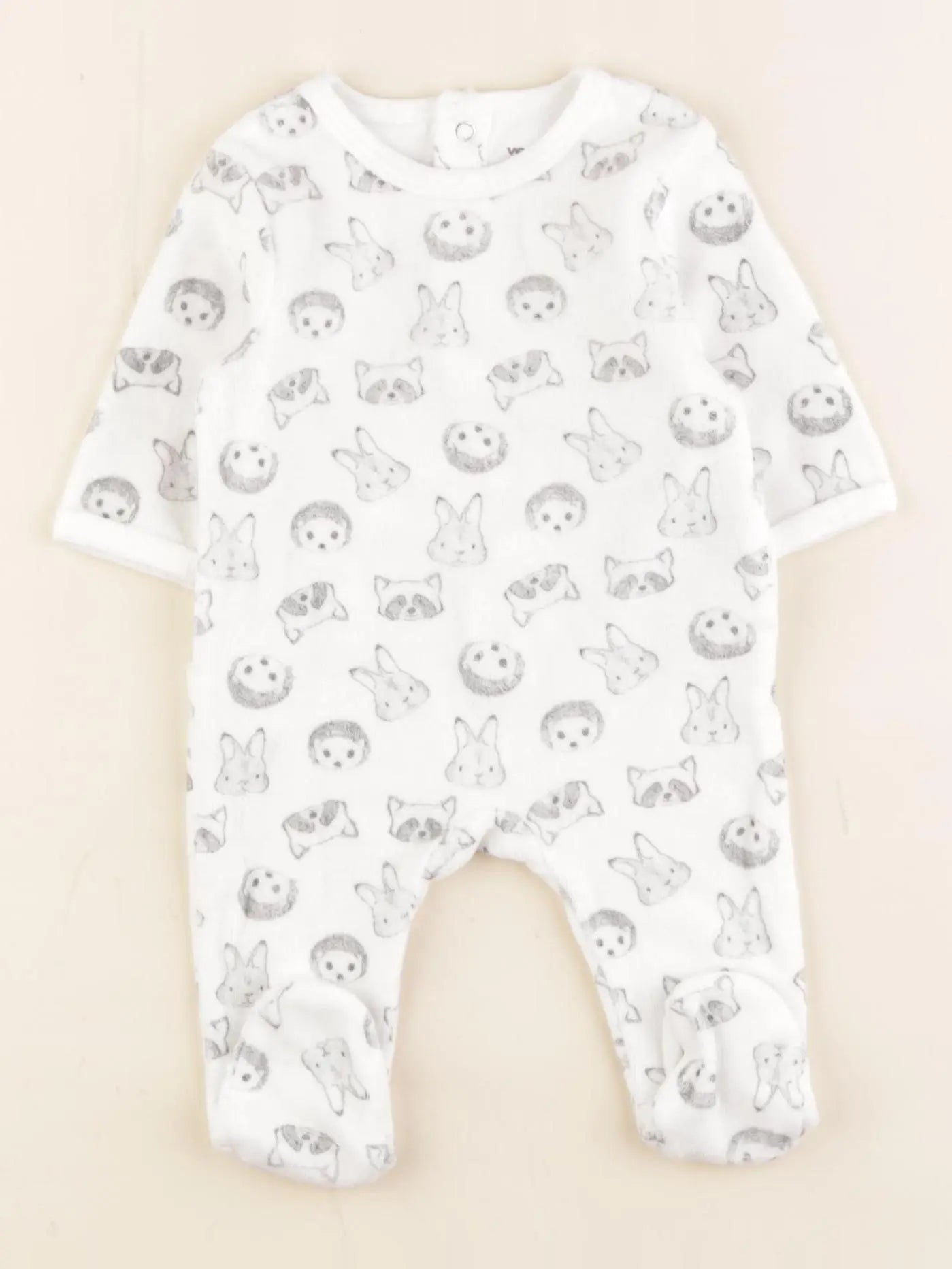 Vertbaudet - pyjama velours blanc, gris - 1 mois