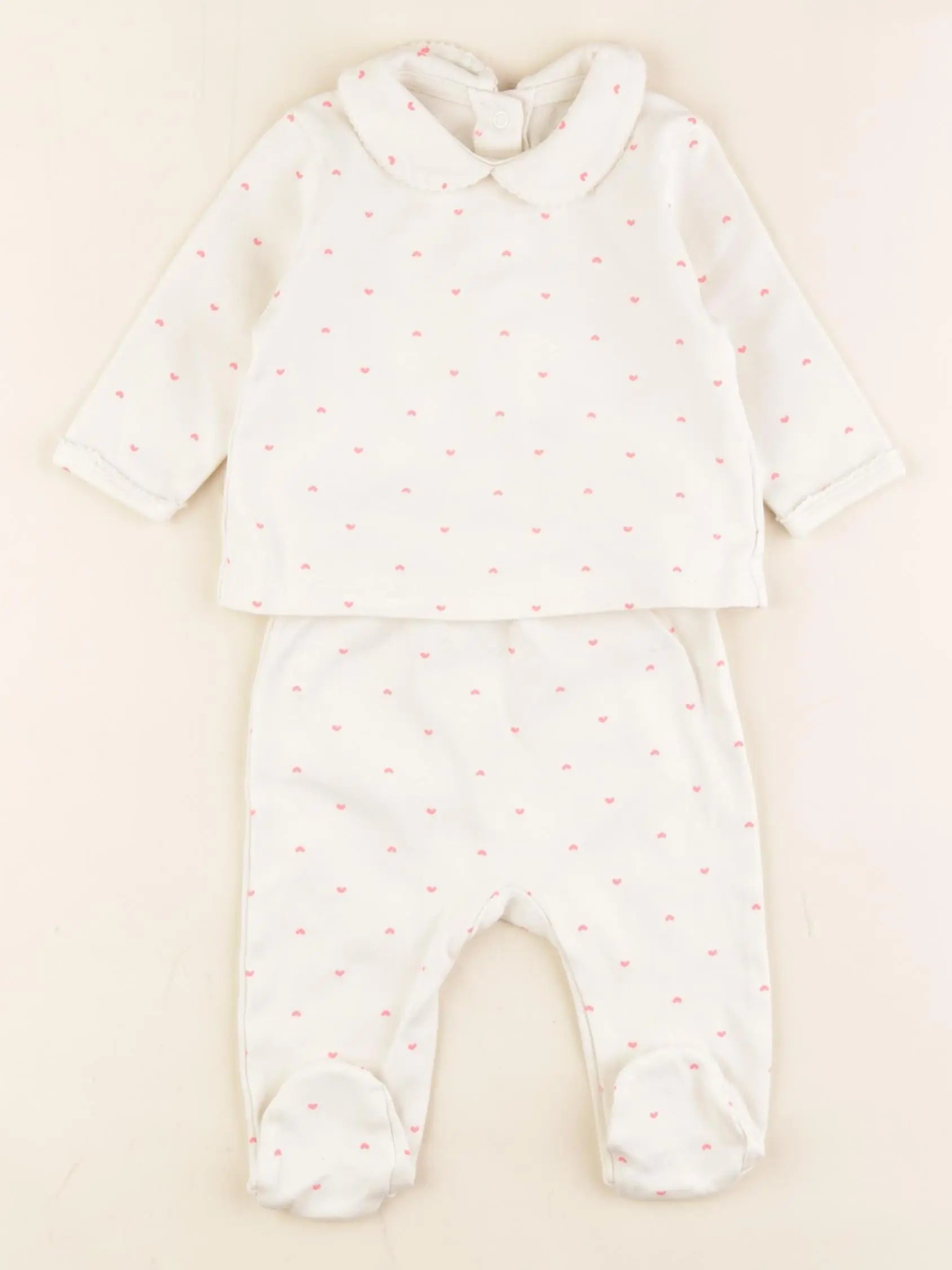 Vertbaudet - pyjama coton blanc, rose - 3 mois