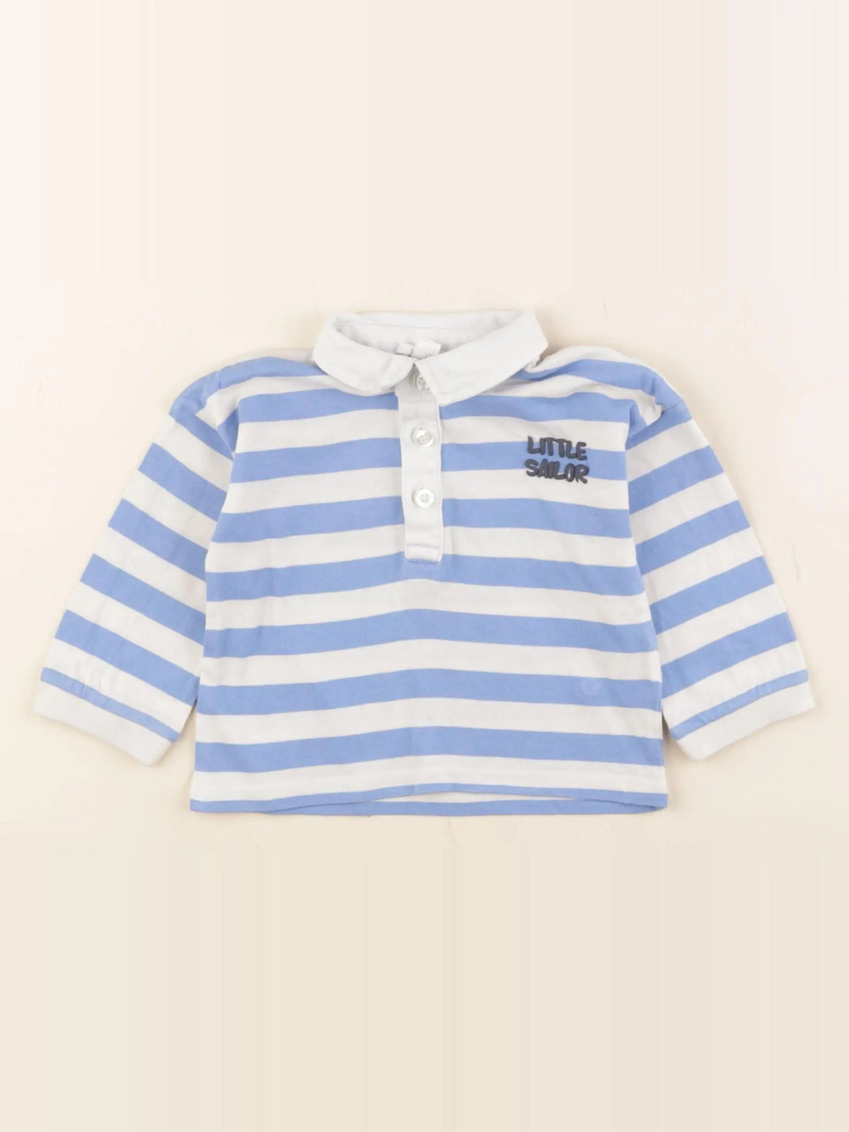 Vertbaudet - polo blanc, bleu - 9 mois