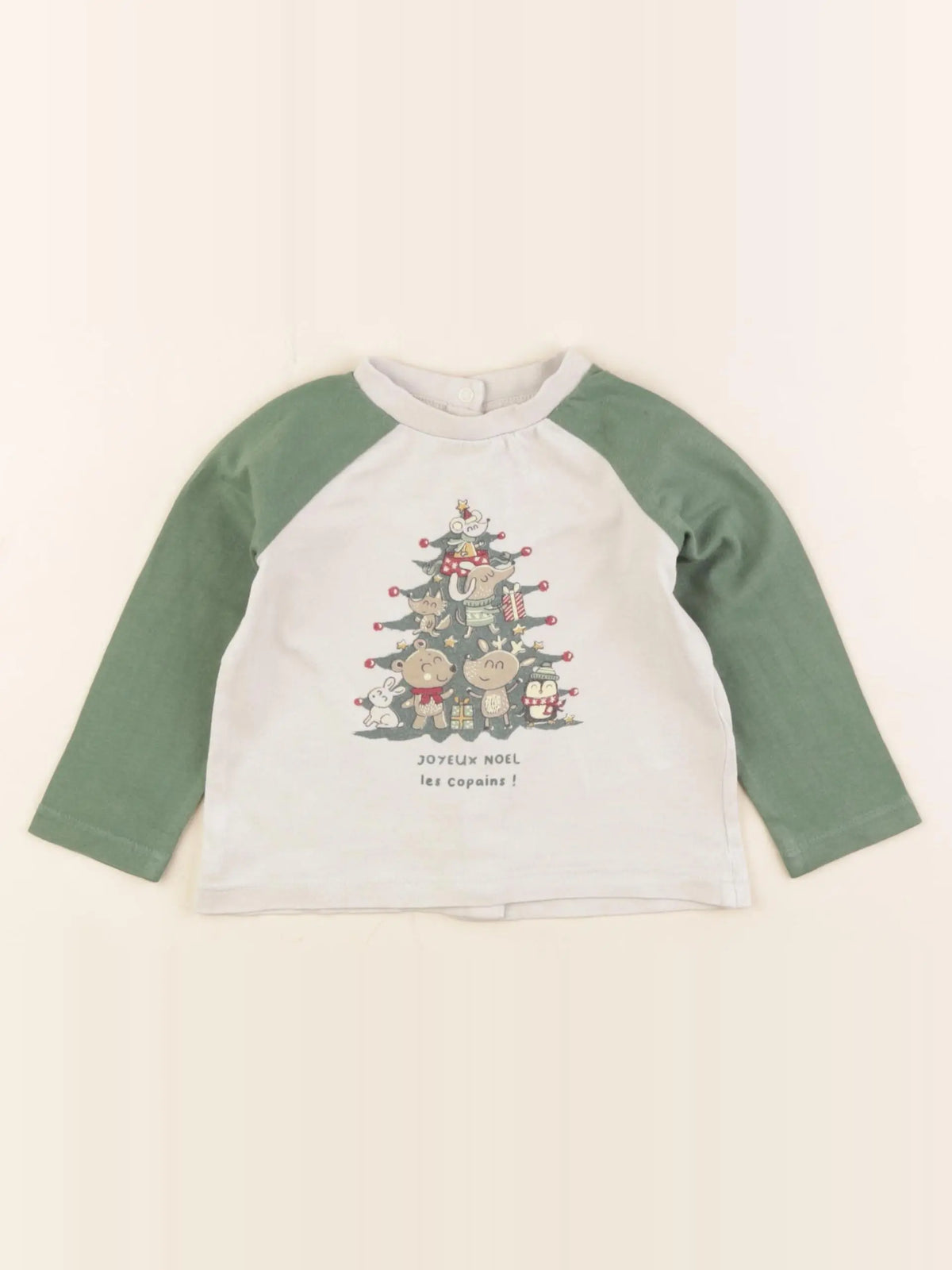 Vertbaudet - tee-shirt blanc, vert - 9 mois