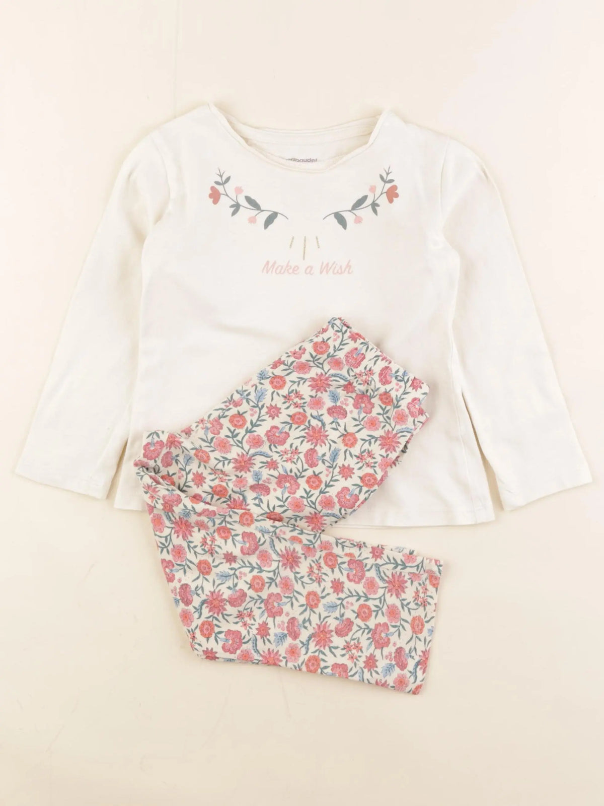 Vertbaudet - pyjama coton blanc, rose - 3 ans