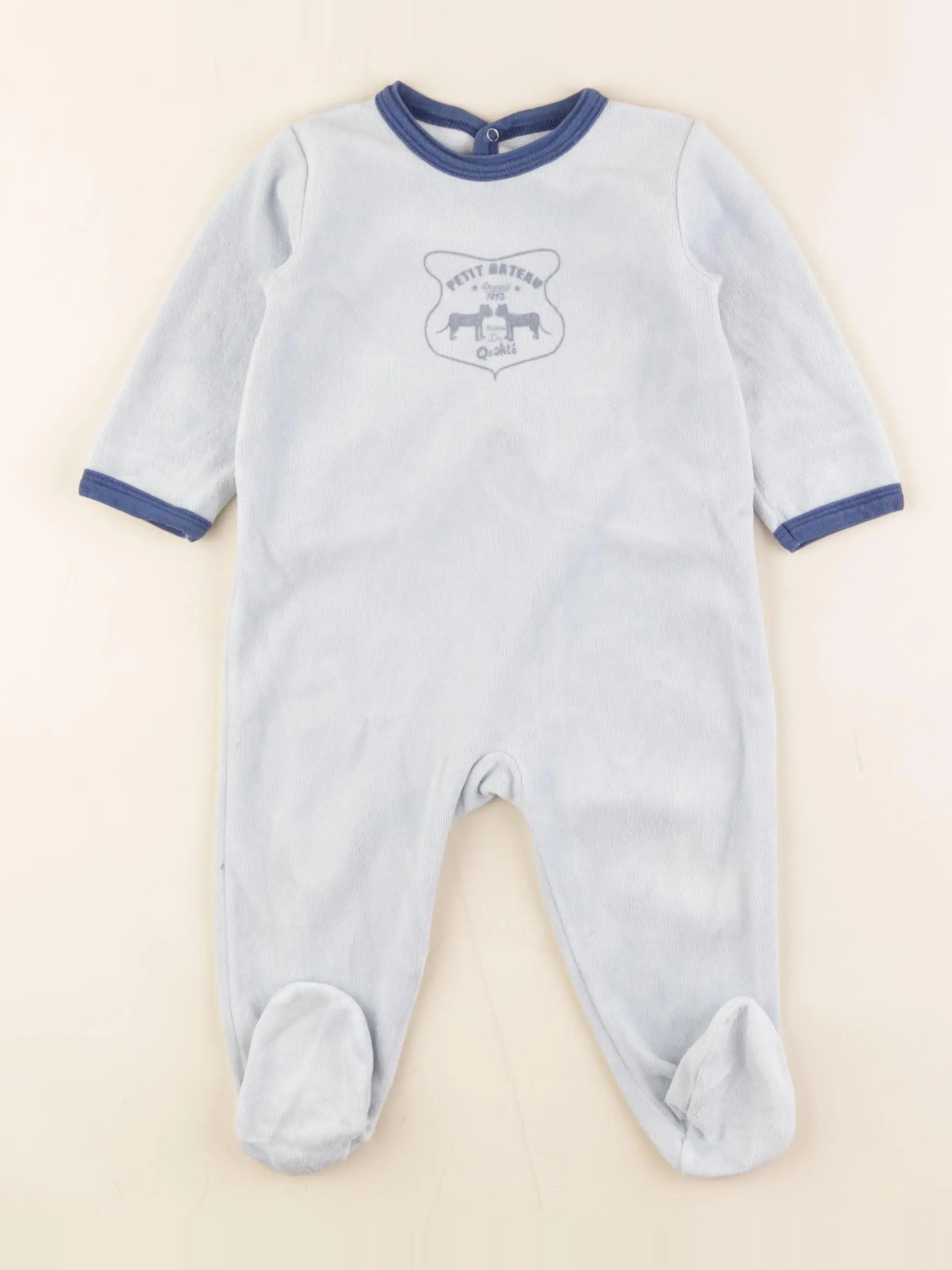 Petit Bateau - pyjama velours bleu - 12 mois