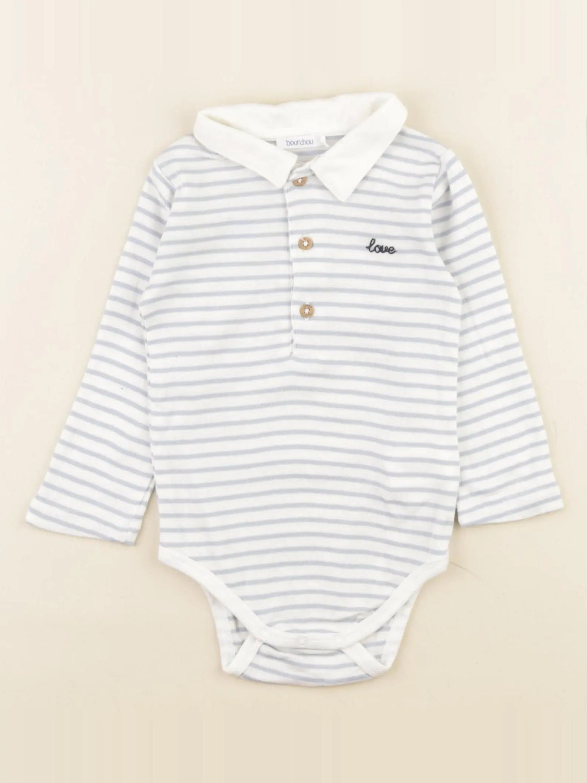 Boutchou - body à col blanc, bleu - 12 mois