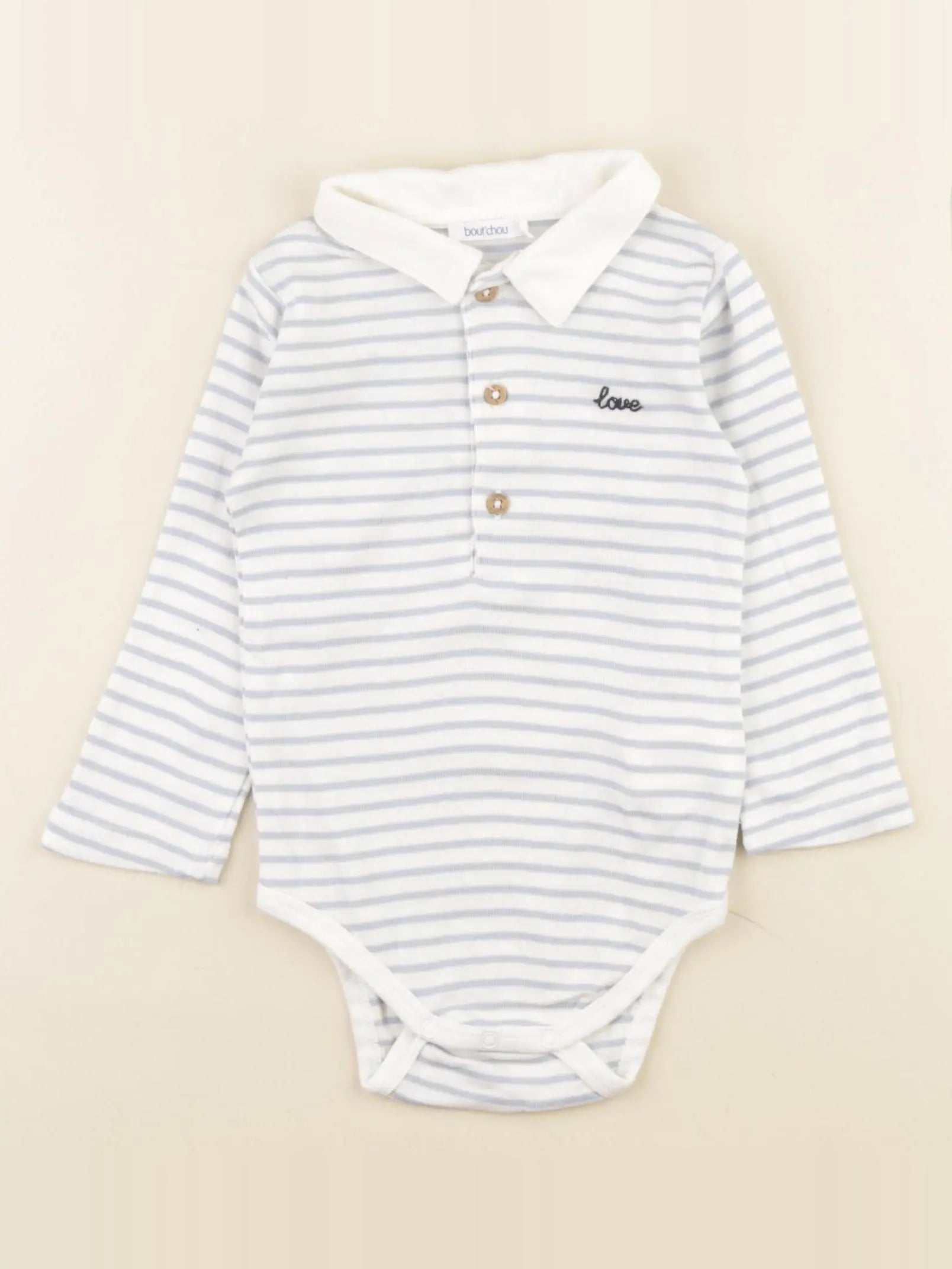 Boutchou - body à col blanc, bleu - 12 mois