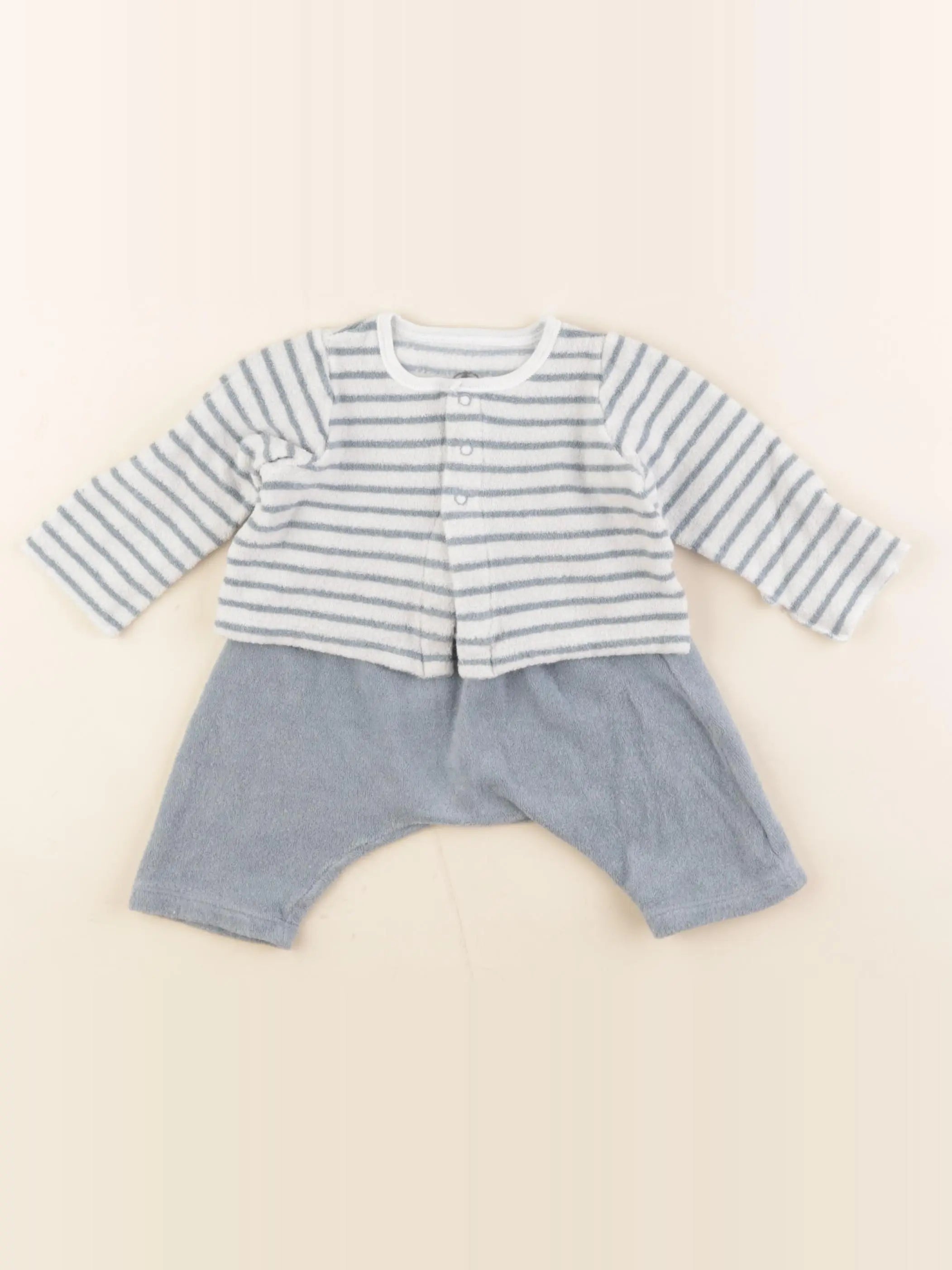 Petit Bateau - ensemble blanc, bleu - 3 mois