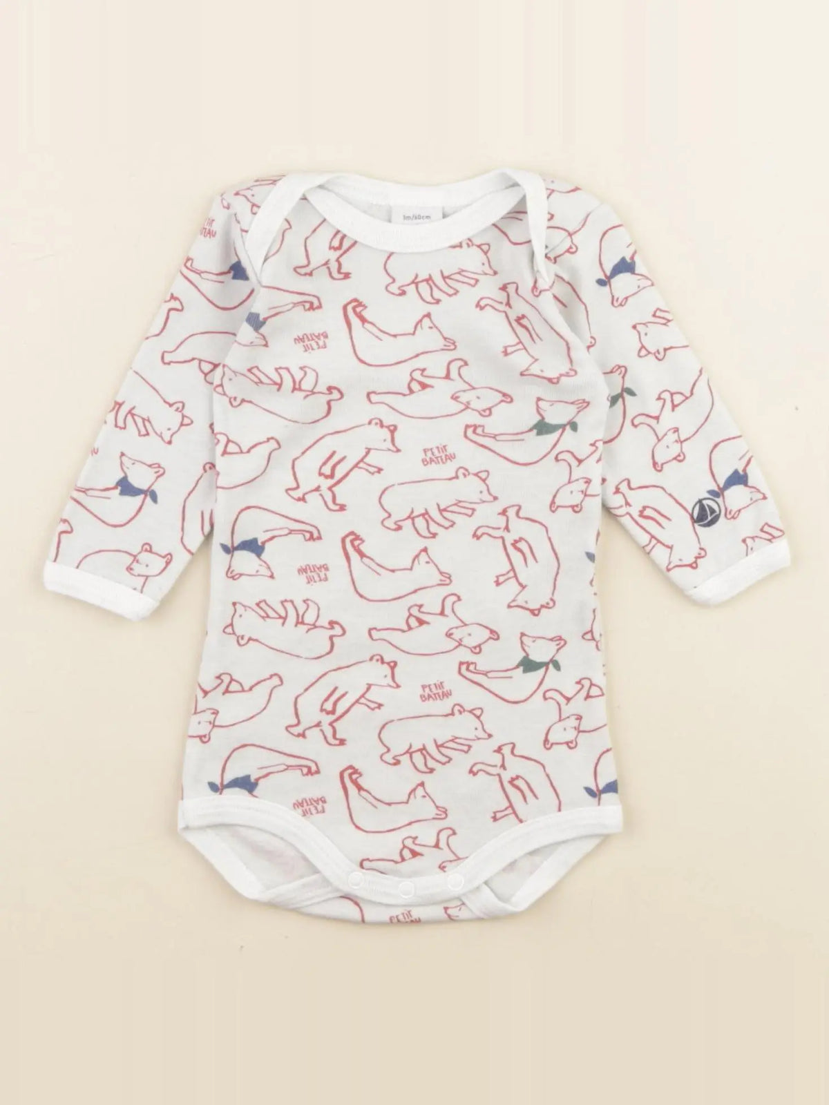 Petit Bateau - body beige, rouge - 3 mois