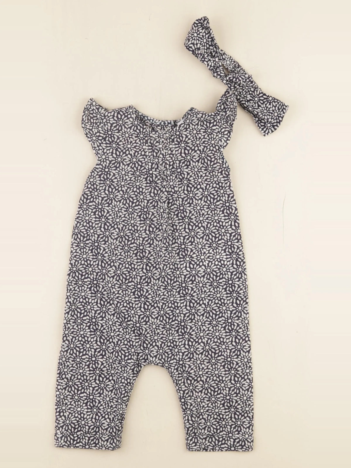 Vertbaudet - combinaison bleu, blanc - 9 mois