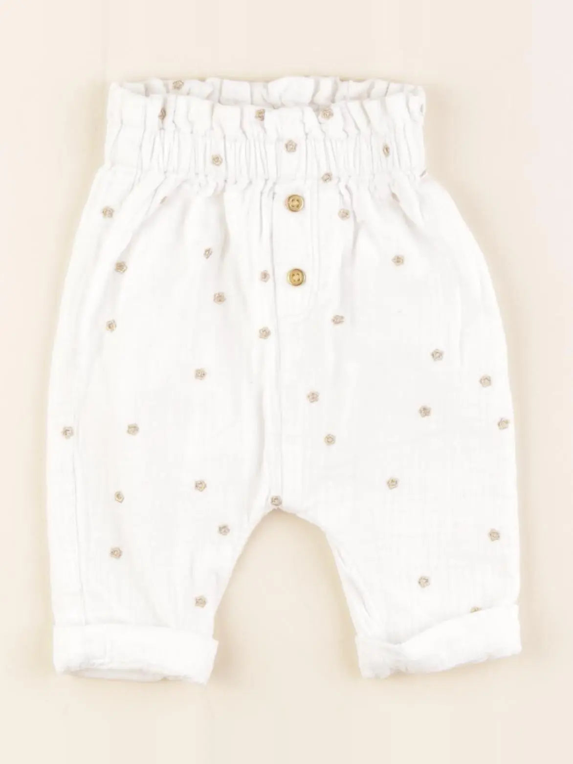 Vertbaudet - pantalon blanc, or - 1 mois