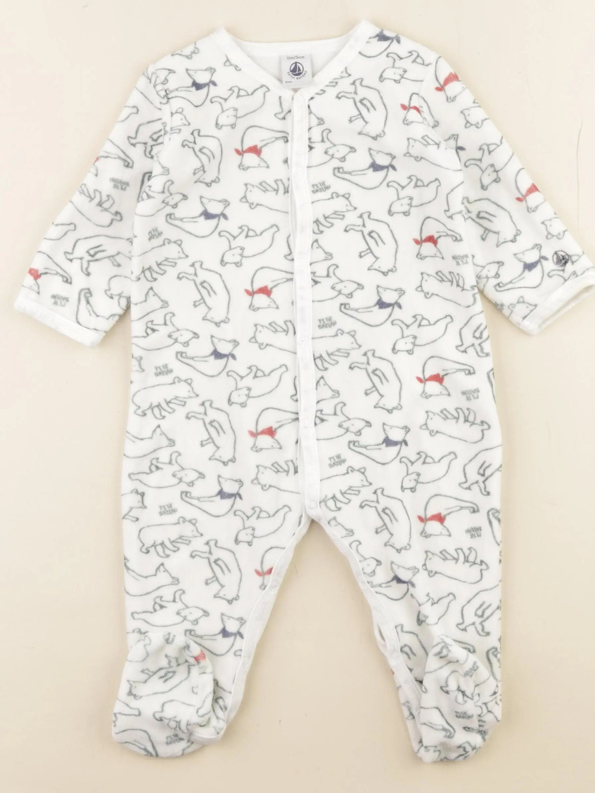 Petit Bateau - pyjama velours vert - 12 mois