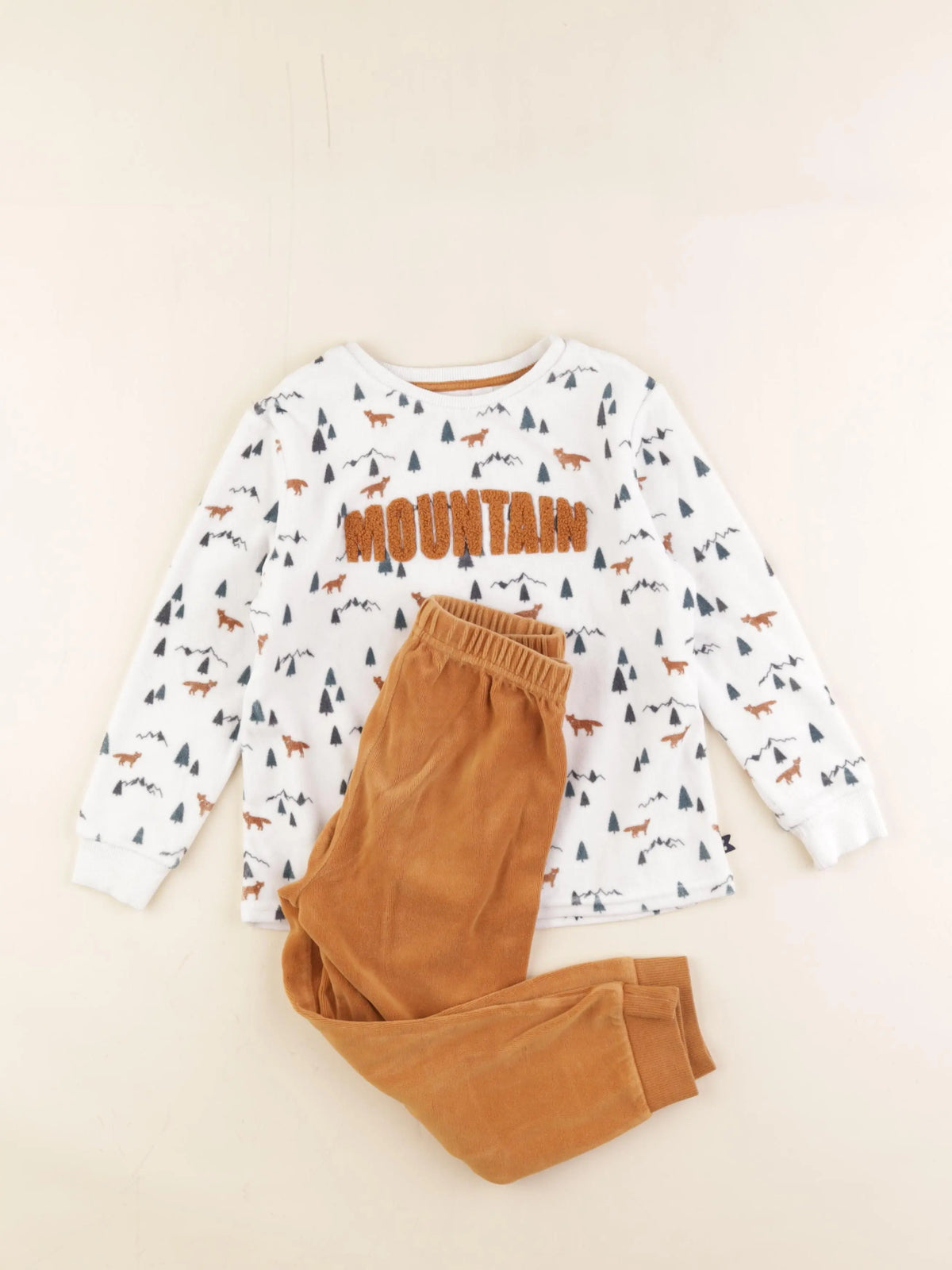 Okaidi - pyjama velours marron, blanc - 5 ans