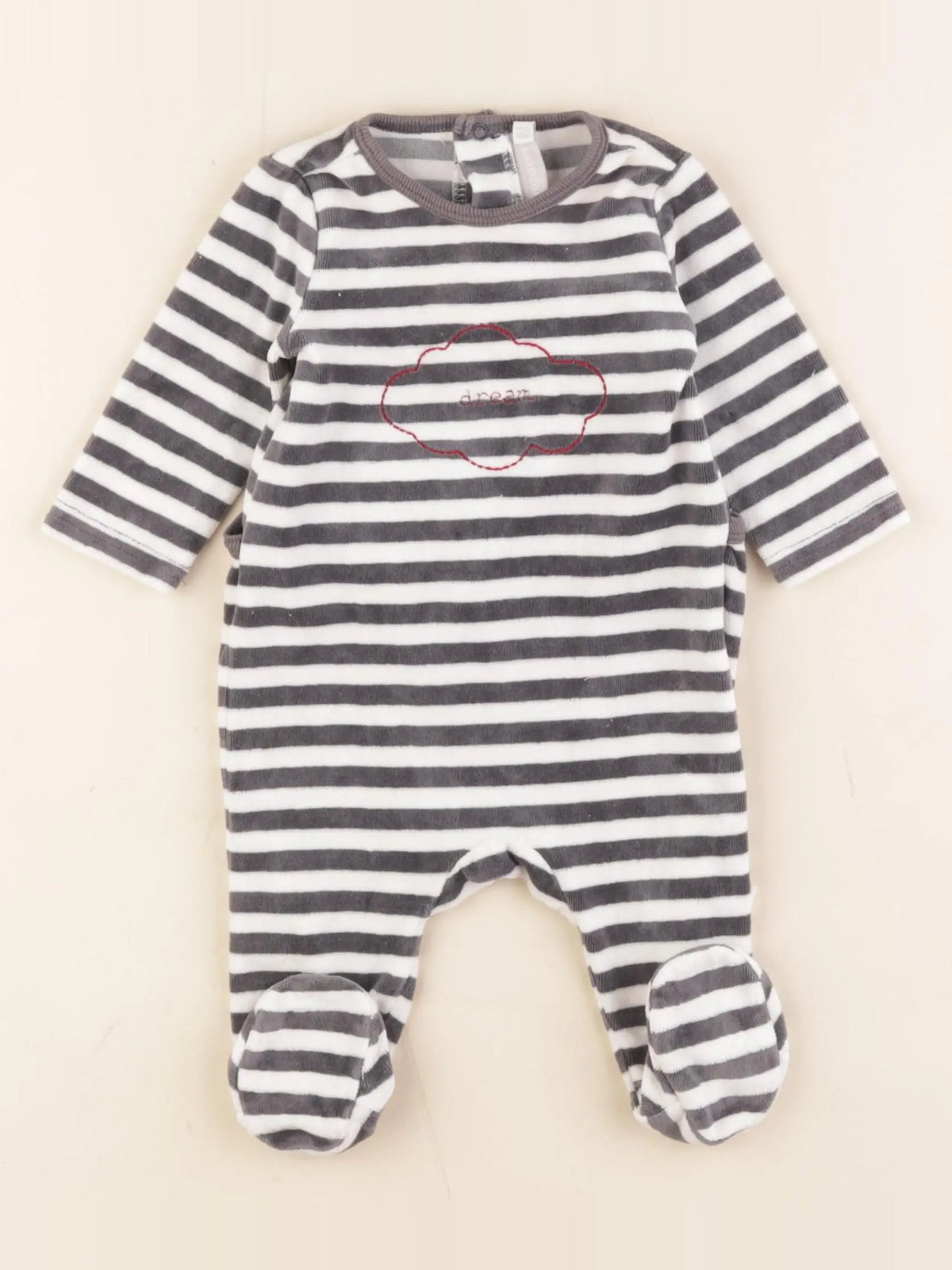 Natalys - pyjama velours gris, blanc - 3 mois