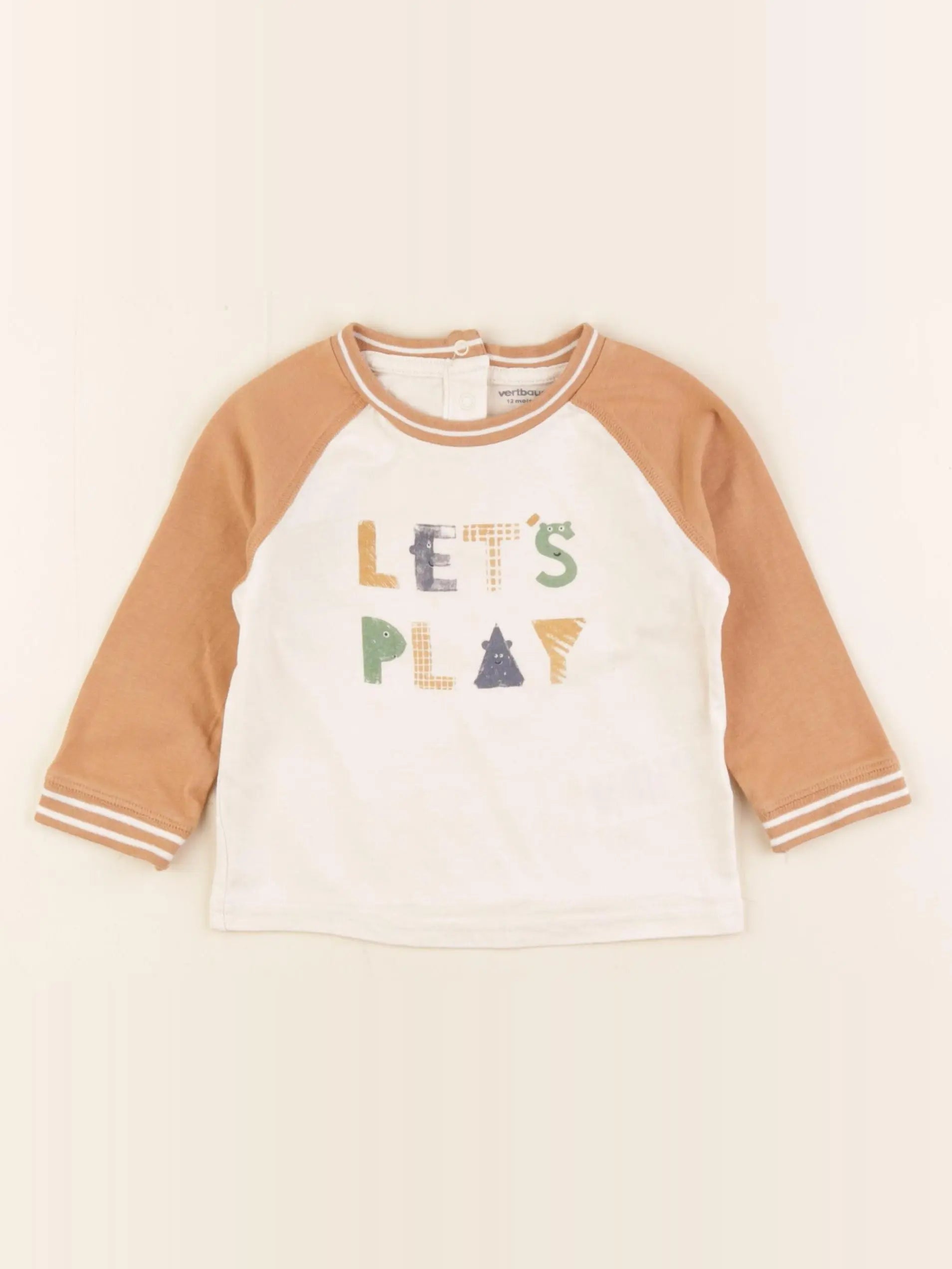 Vertbaudet - tee-shirt beige, marron - 12 mois