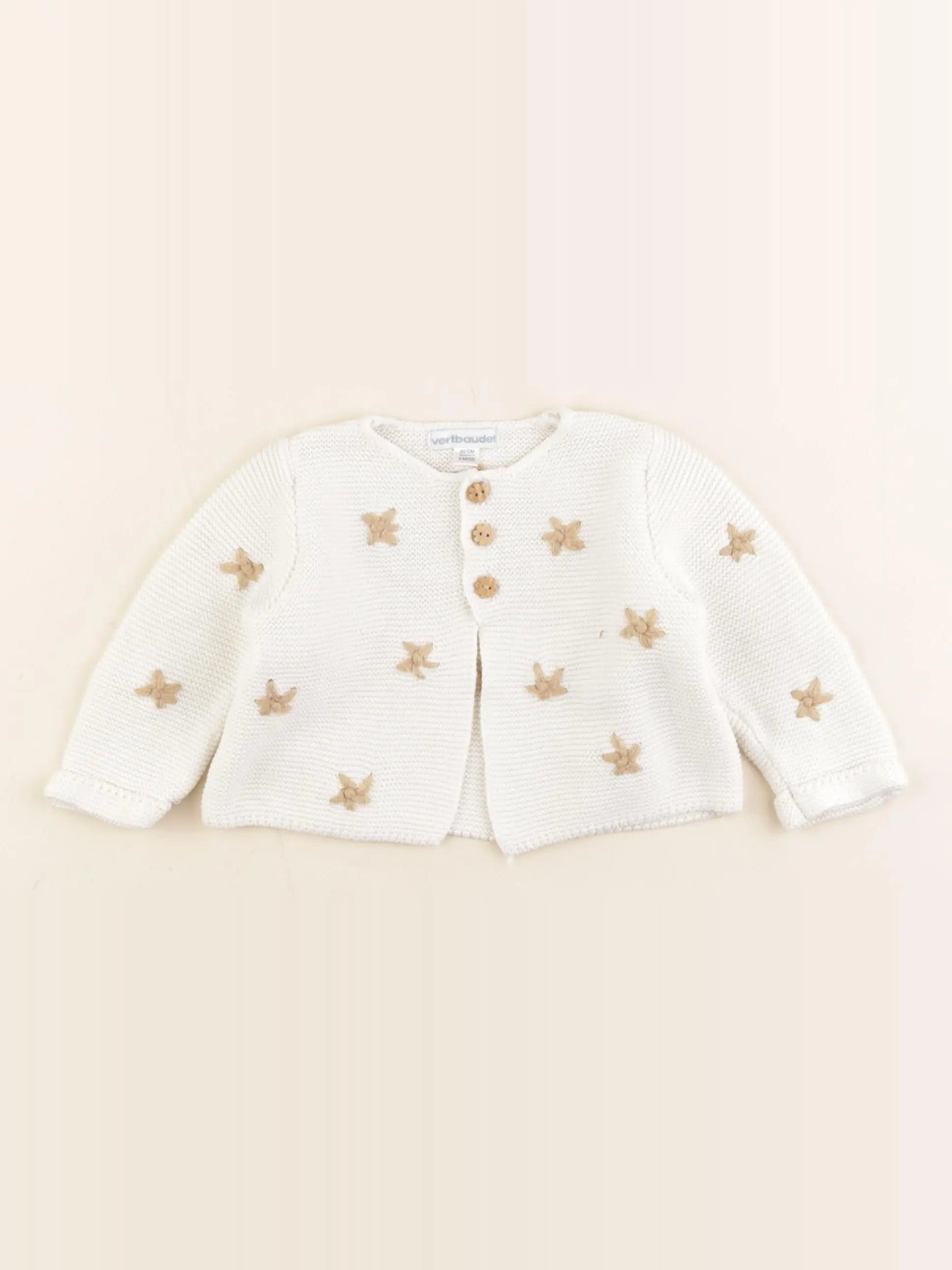 Vertbaudet - gilet blanc, marron - 1 mois