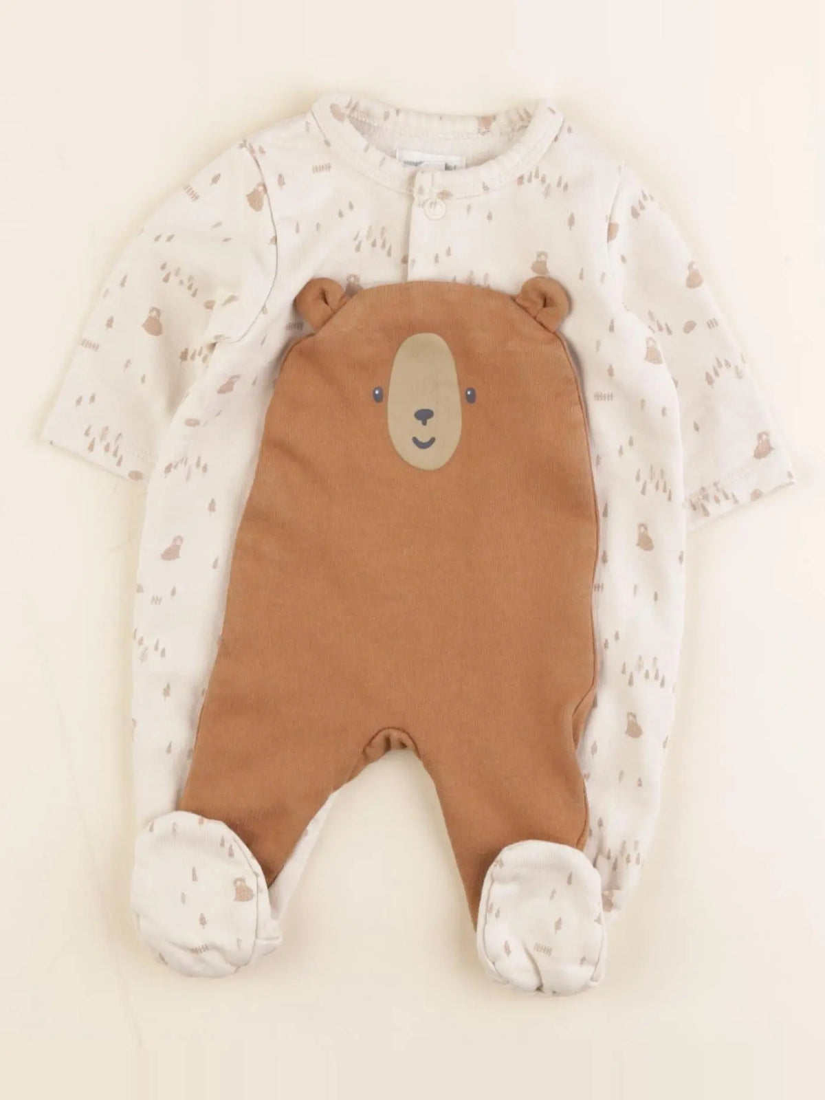 Vertbaudet - pyjama coton beige, marron - 1 mois