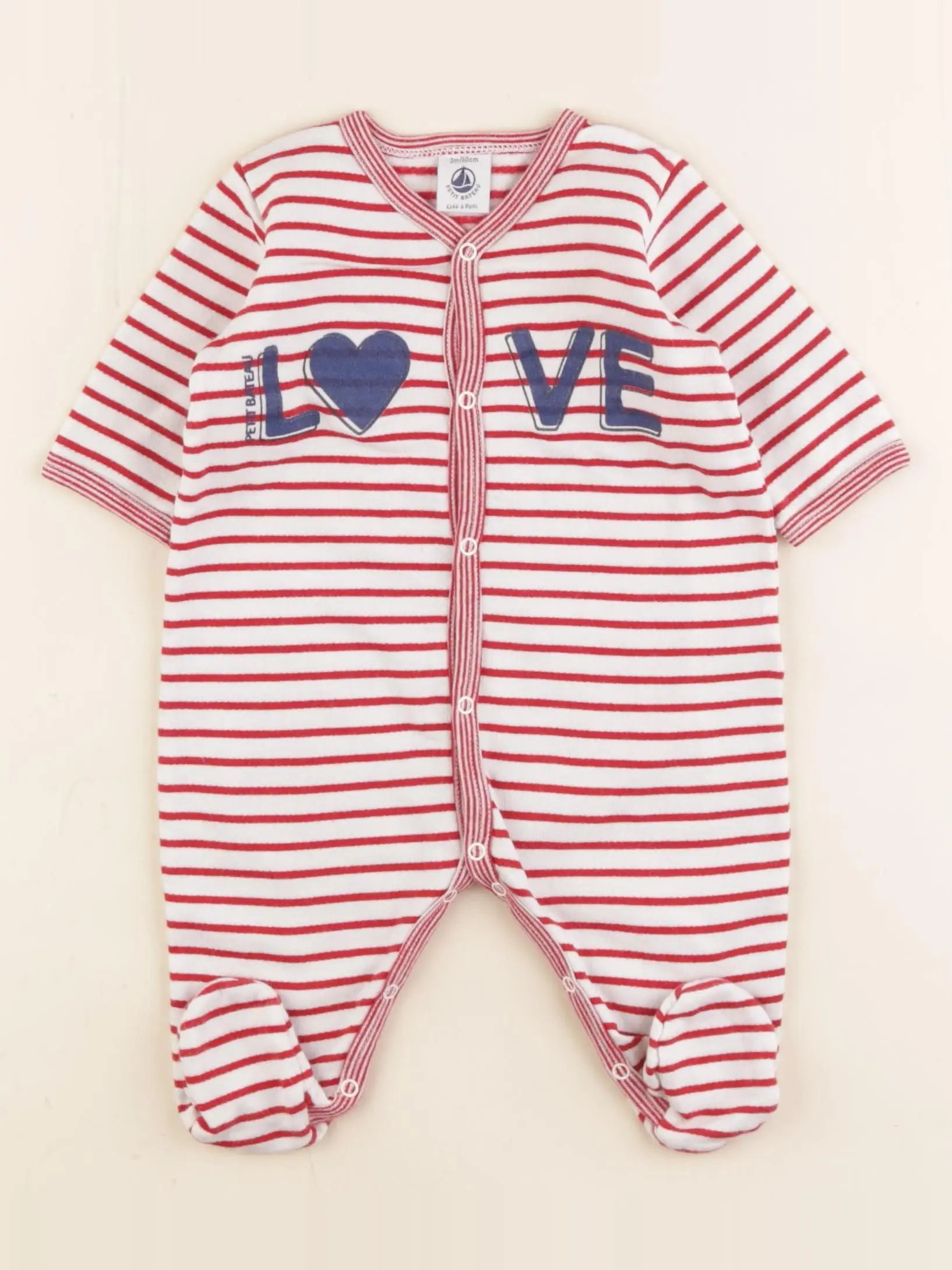Petit Bateau - pyjama coton blanc, rouge - 3 mois