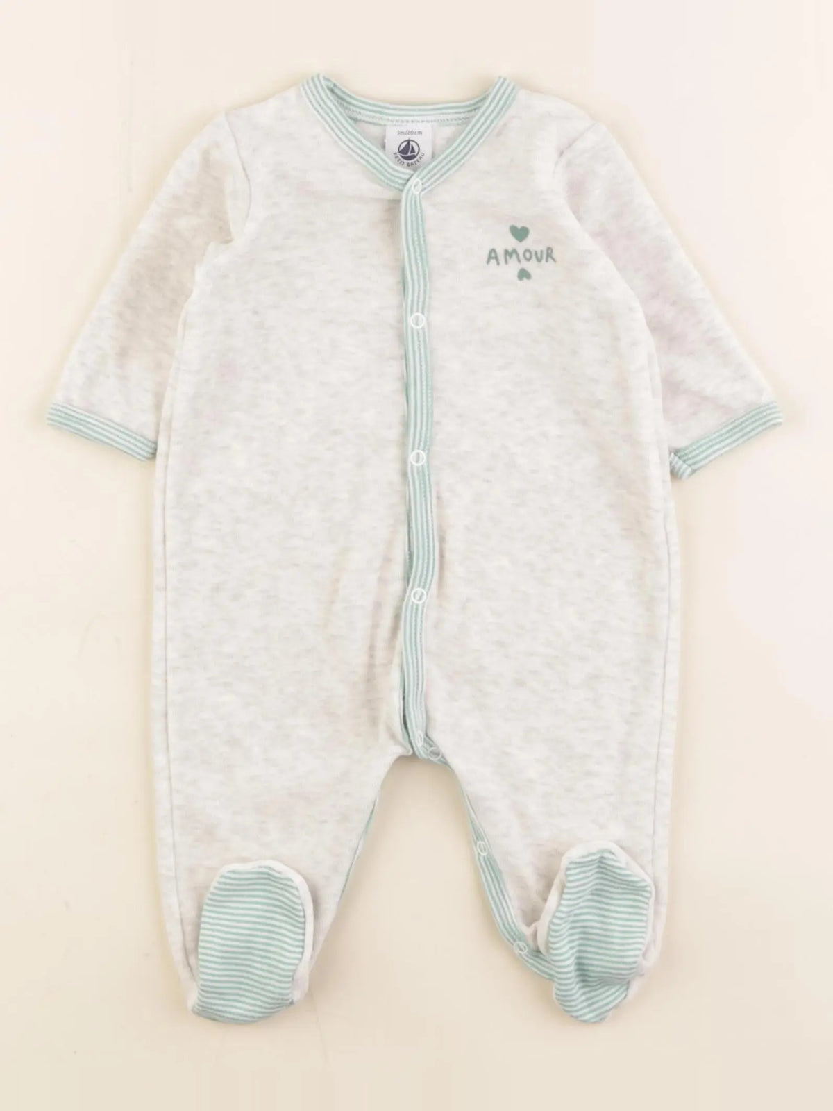 Petit Bateau - pyjama velours gris - 3 mois