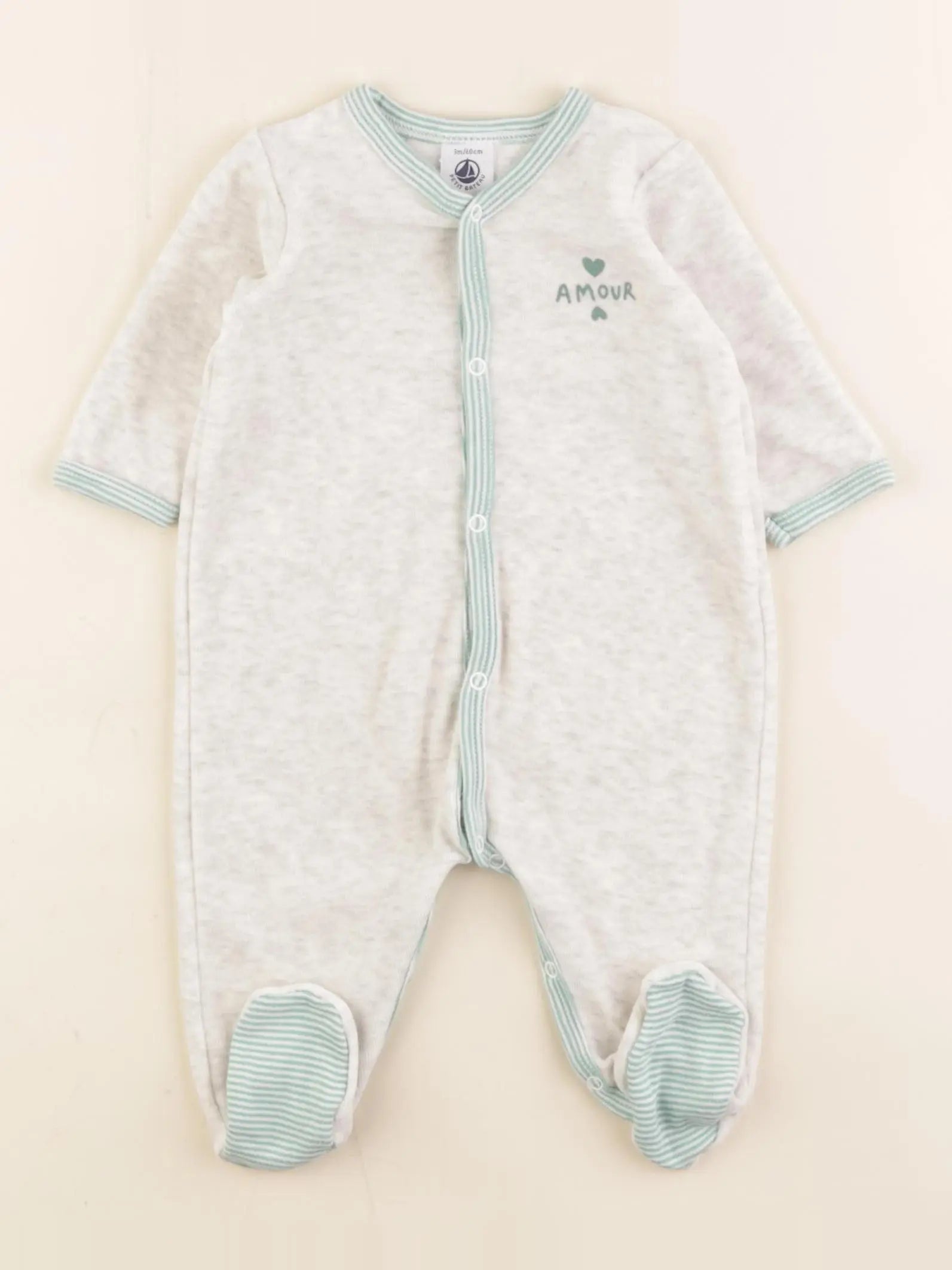 Petit Bateau - pyjama velours gris - 3 mois