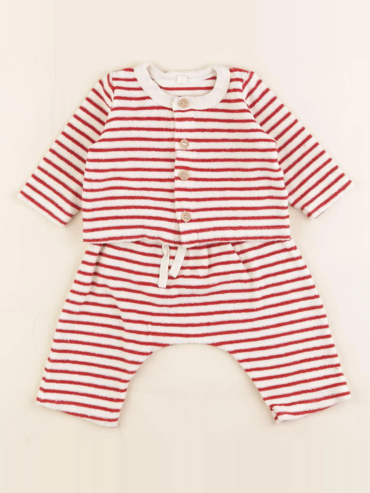 Petit Bateau - ensemble blanc, rouge - 3 mois